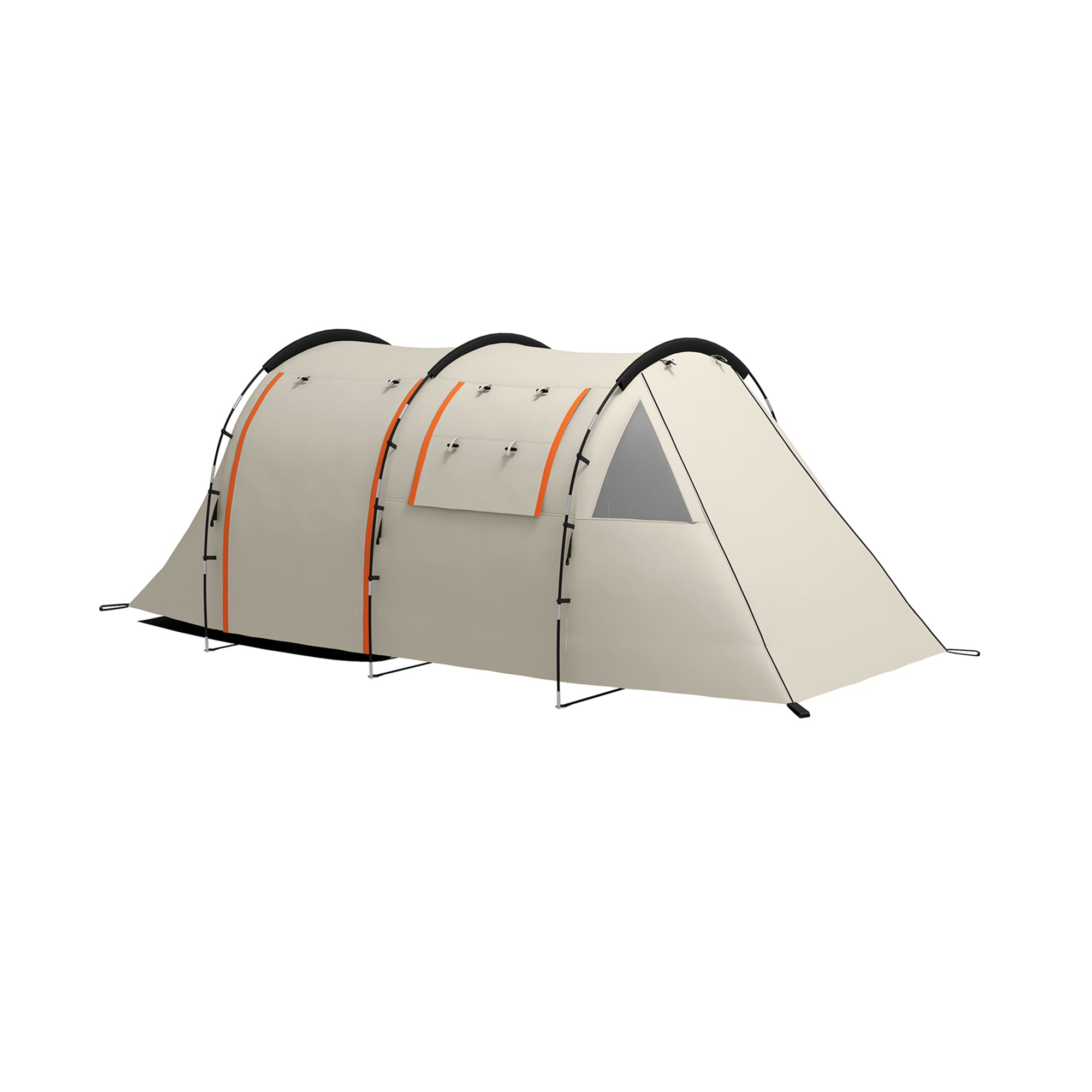 Outsunny Campingzelt für 4-5 Pers., abdunkelbare Fenster, wasserdicht, 180H x 460L x 230B cm, Khaki/Orange