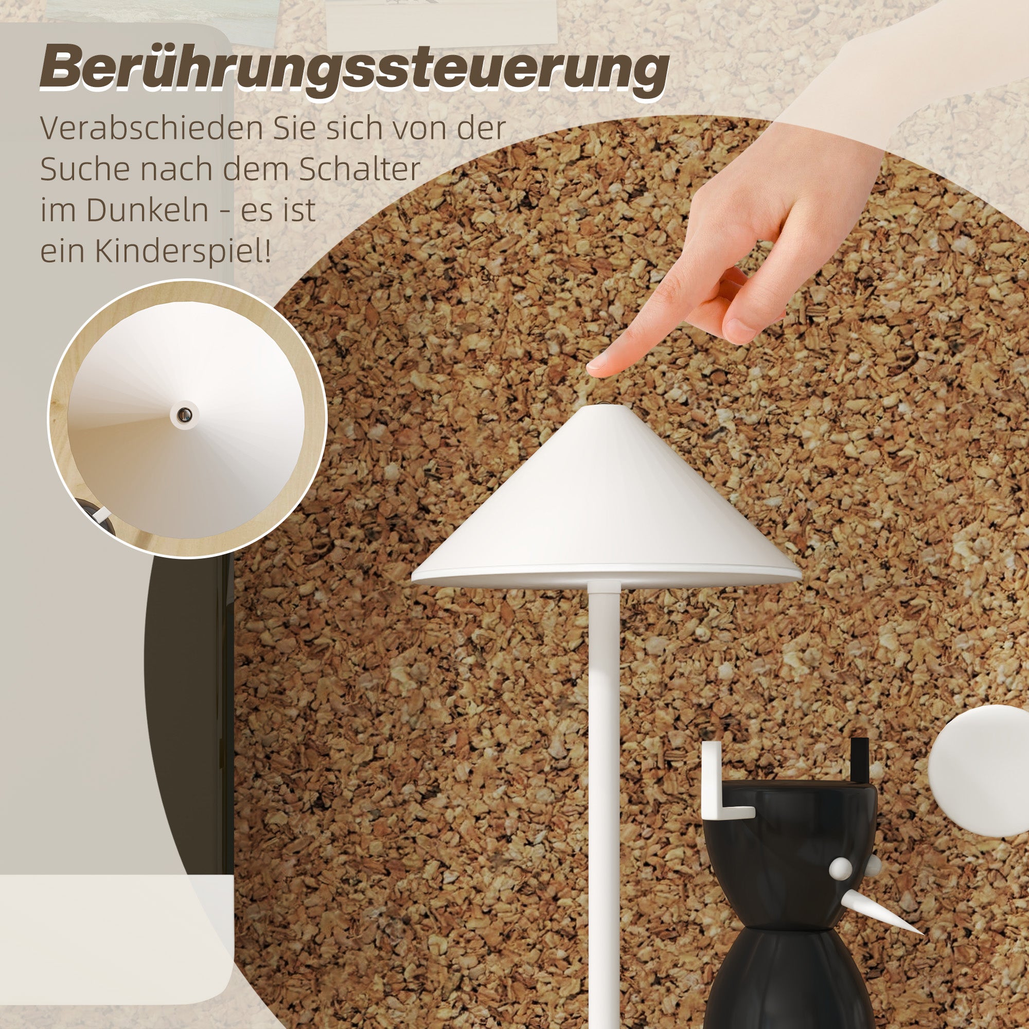 HOMCOM LED-Tischlampe mit USB-Kabel, Touchschalter, Metall, wiederaufladbar, Weiß