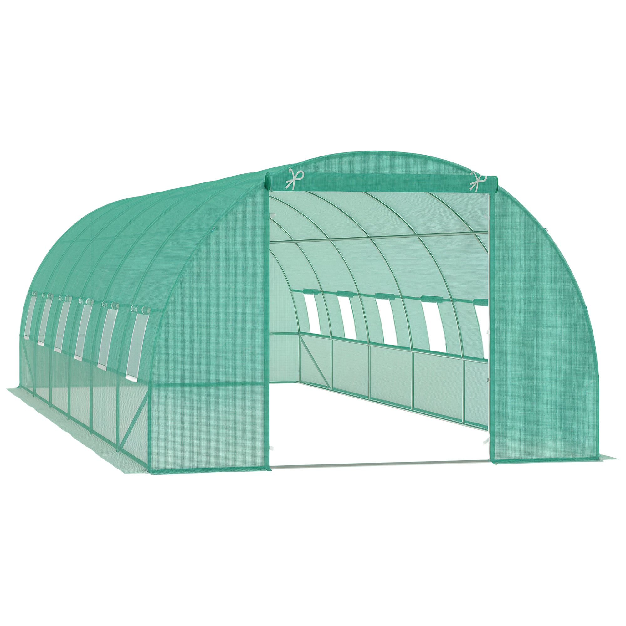 Outsunny Gewächshaus 800x300x200cm Foliengewächshaus Tomatenhaus Tür mit Moskitonetz, Fenster, Folientunnel aus verzinktem Stahl, stabiles Pflanztunnel, Treibhaus inkl. Erdanker Seilen, Grün