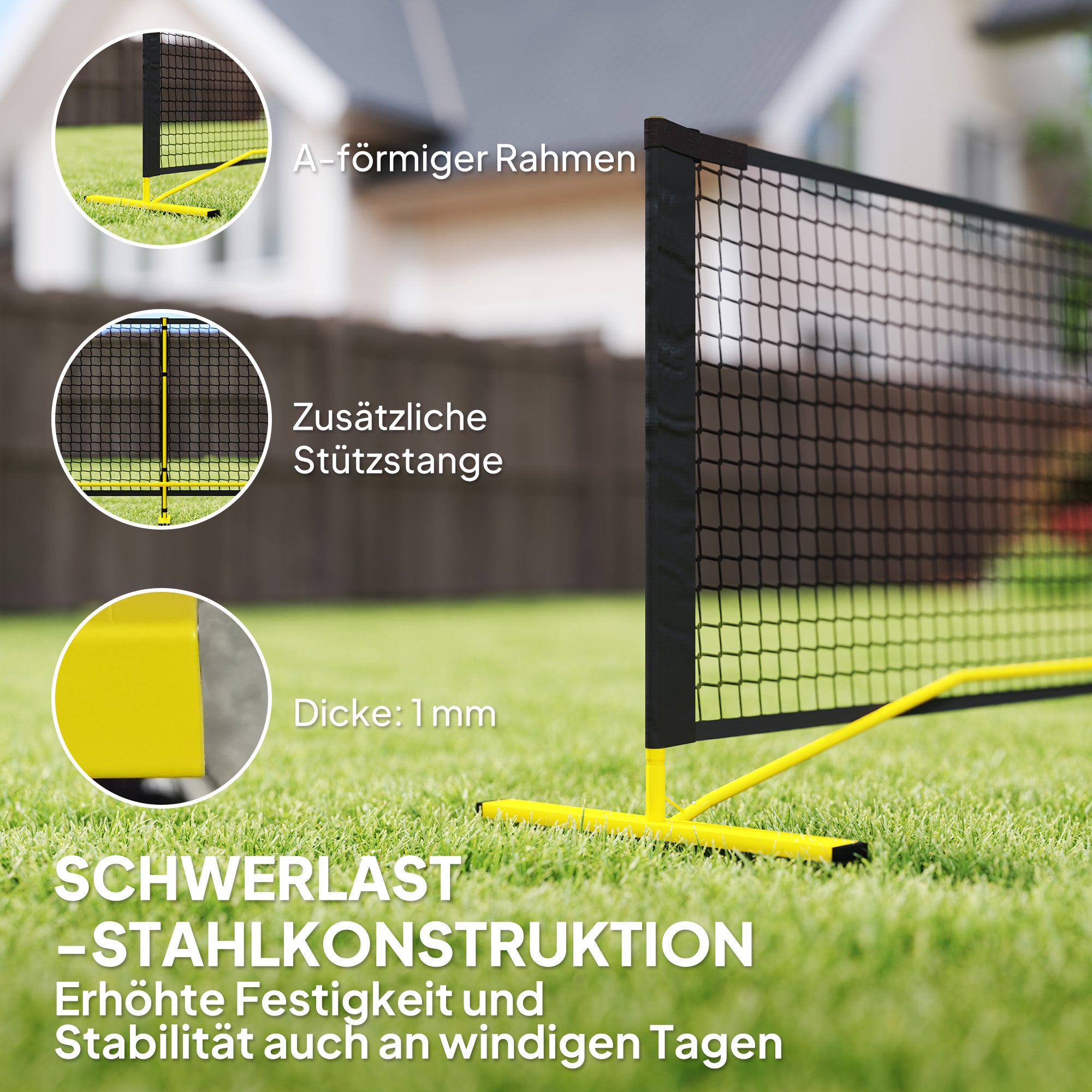 SPORTNOW Pickleball-Netz, tragbar, Metallgestell, Stoffnetz, mit Tragetasche, Gelb