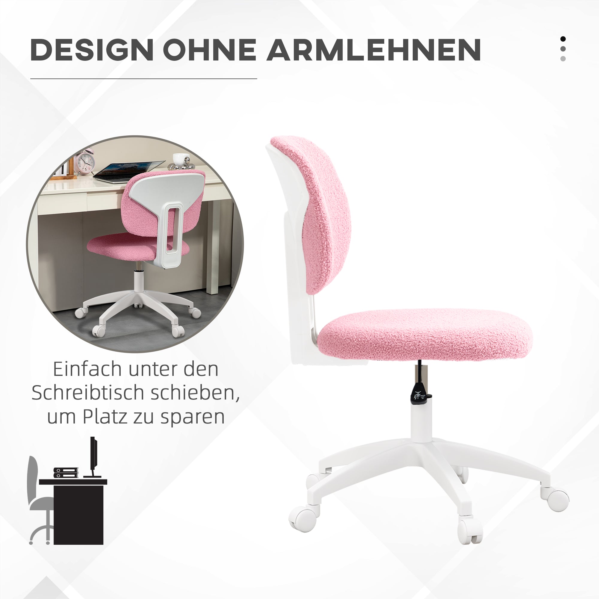 Vinsetto Bürostuhl Computerstuhl drehbar, höhenverstellbar, 48 cm x 53 cm x 80-90 cm, Rosa