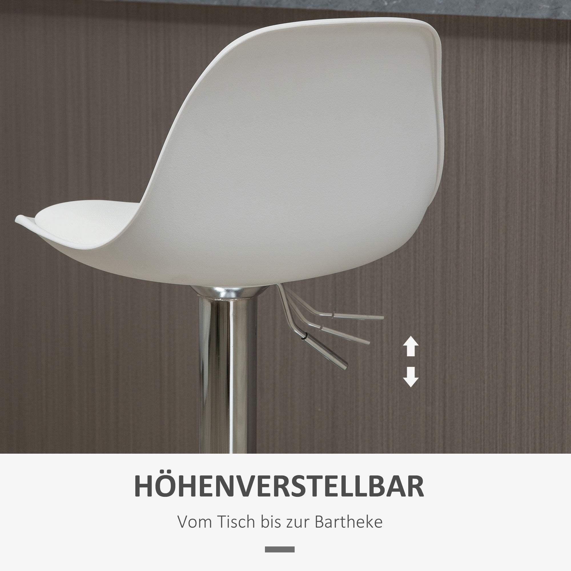 HOMCOM 2er-Set Barhocker, Barstühle, Drehstühle mit Lehne, höhenverstellbar, bis 120 kg belastbar, 38 x 42 x 82-104 cm, Weiß