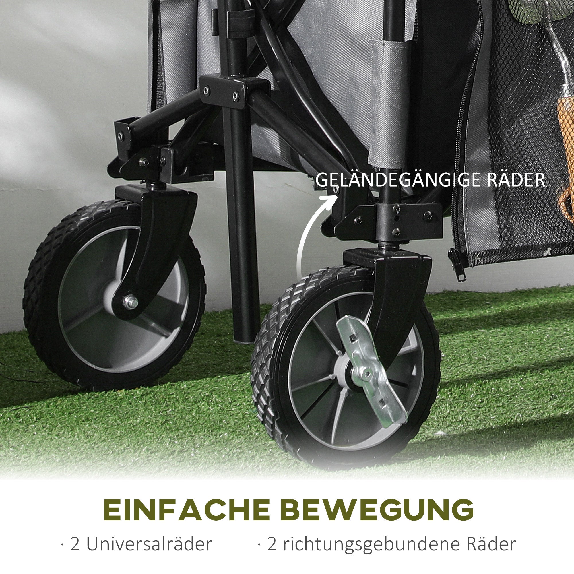 Outsunny Bollerwagen, klappbar, 5 Seitentaschen, verstellbarer Griff, bis 120 kg, Stahl, dunkelgrau, 100 x 55 x 93 cm