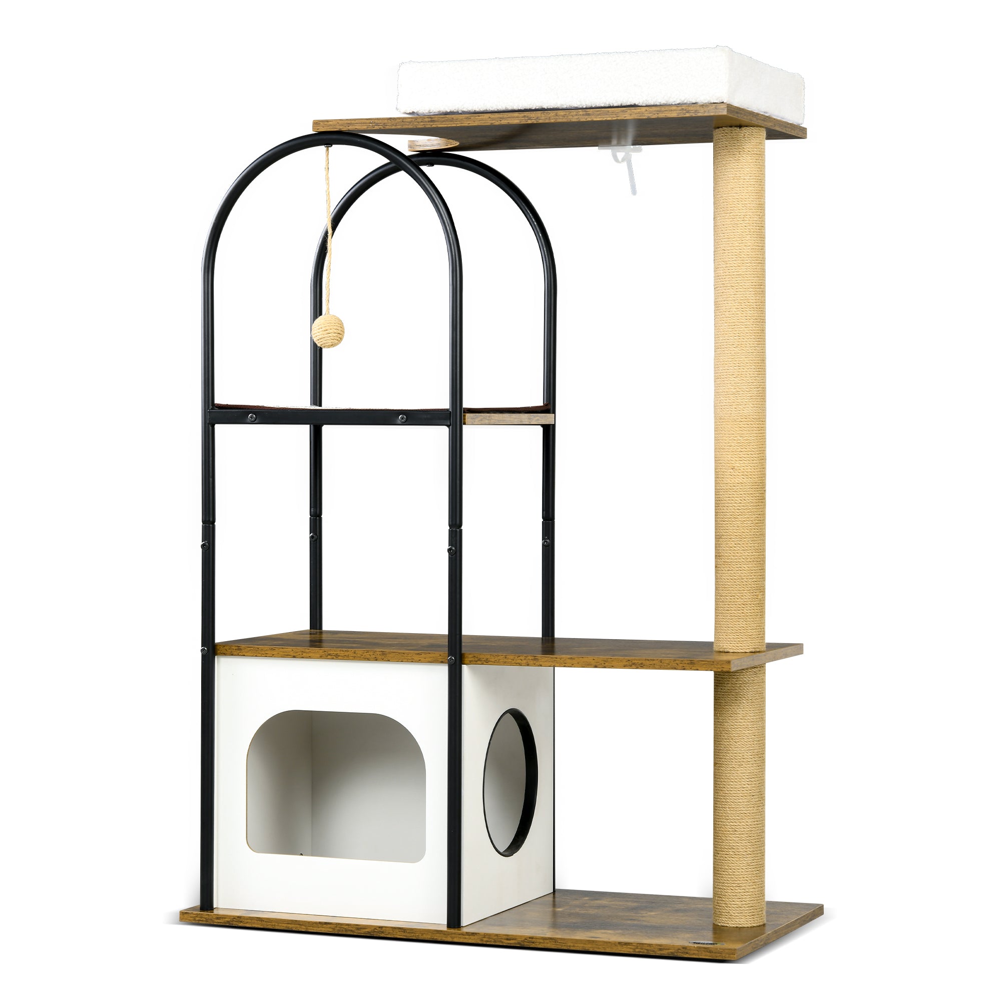 PawHut Kratzbaum, 4 Etagen, Katzenhaus, Spielball, Kippschutz, 80x40x118,5 cm, Braun/Weiß
