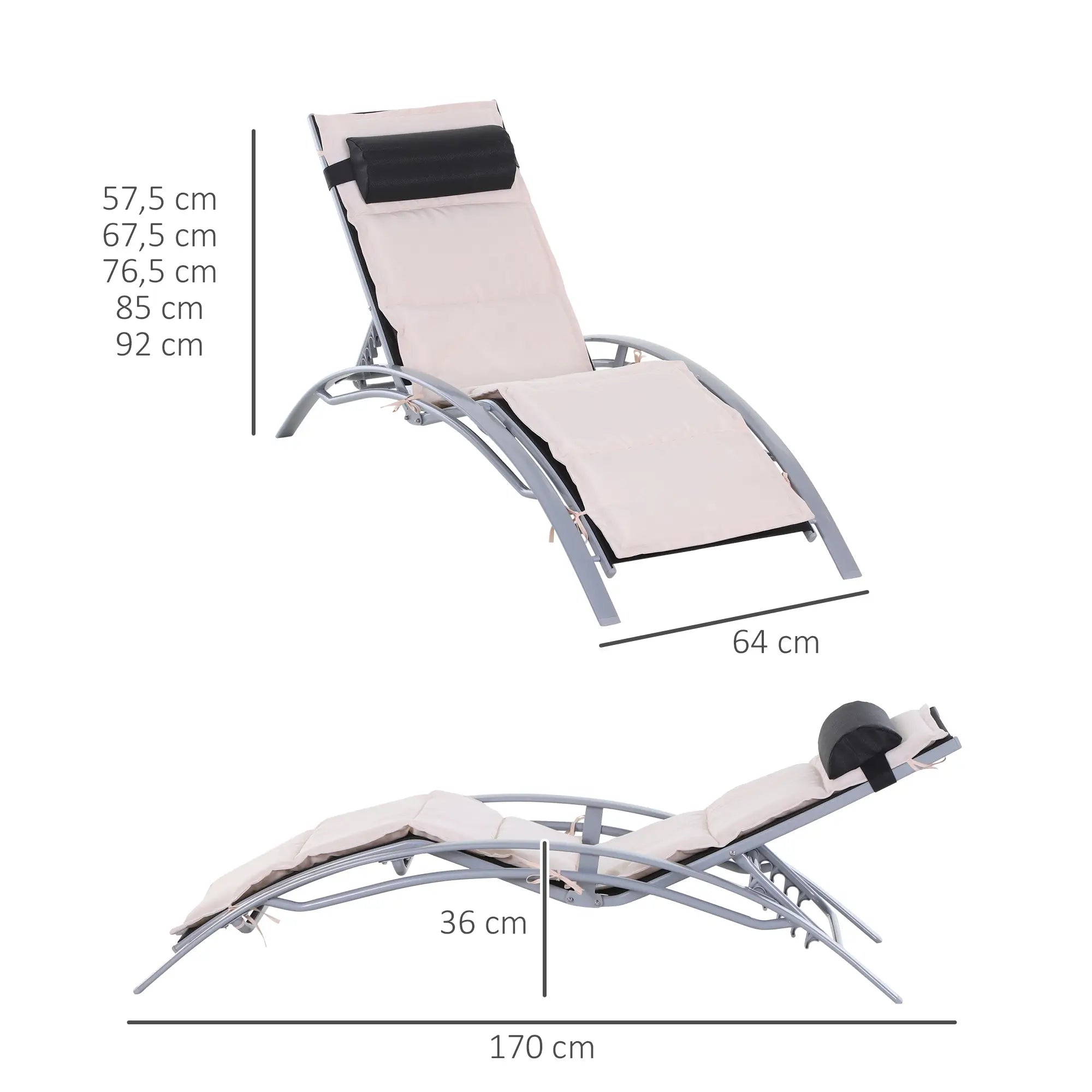 Outsunny Sonnenliege höhenverstellbar Outdoor Aluminium Cremeweiß