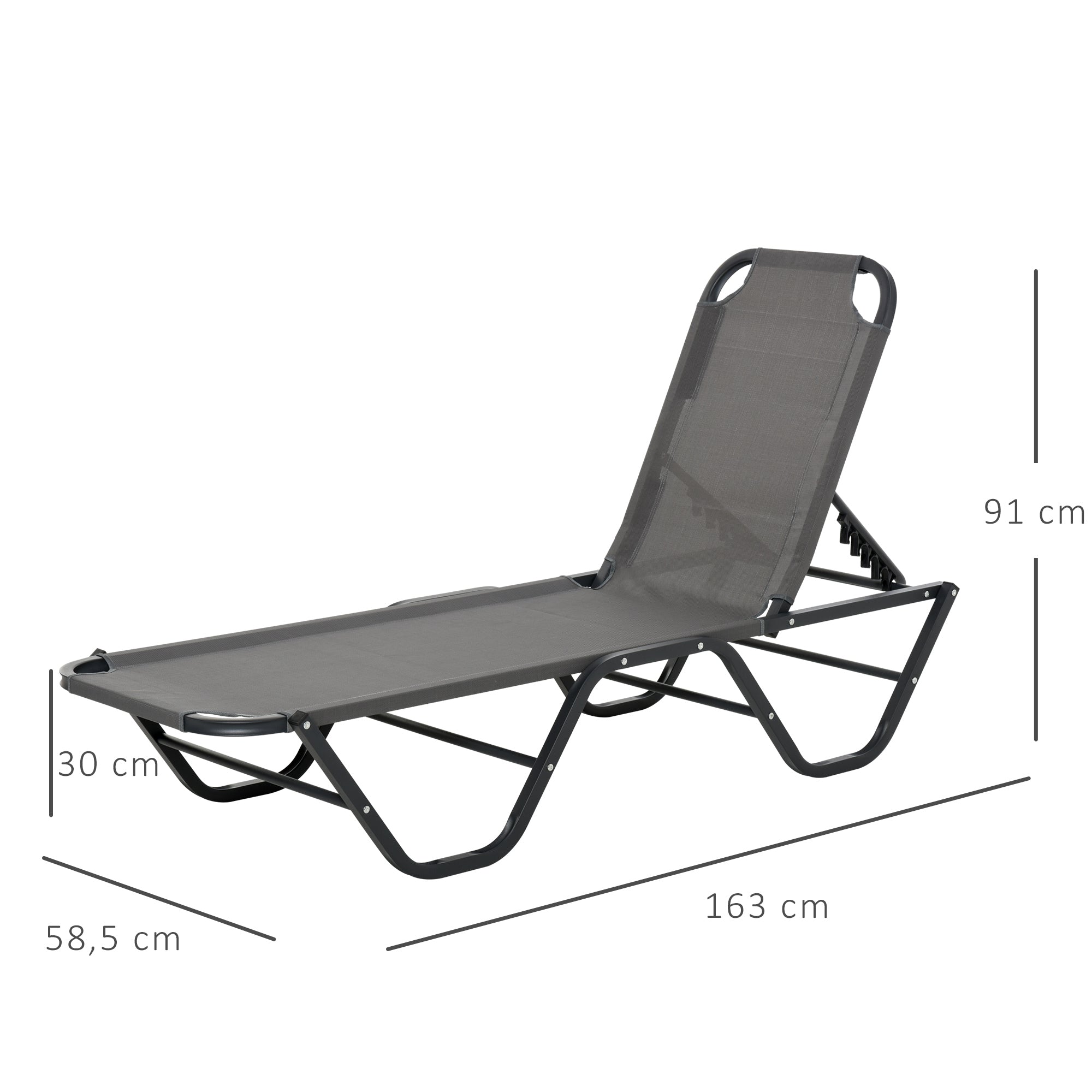 Outsunny Sonnenliege Strandliege 5-Stufige Alu Gartenliege Relaxliege Texteline Grau+Schwarz 163 x 58,5 x 91 cm