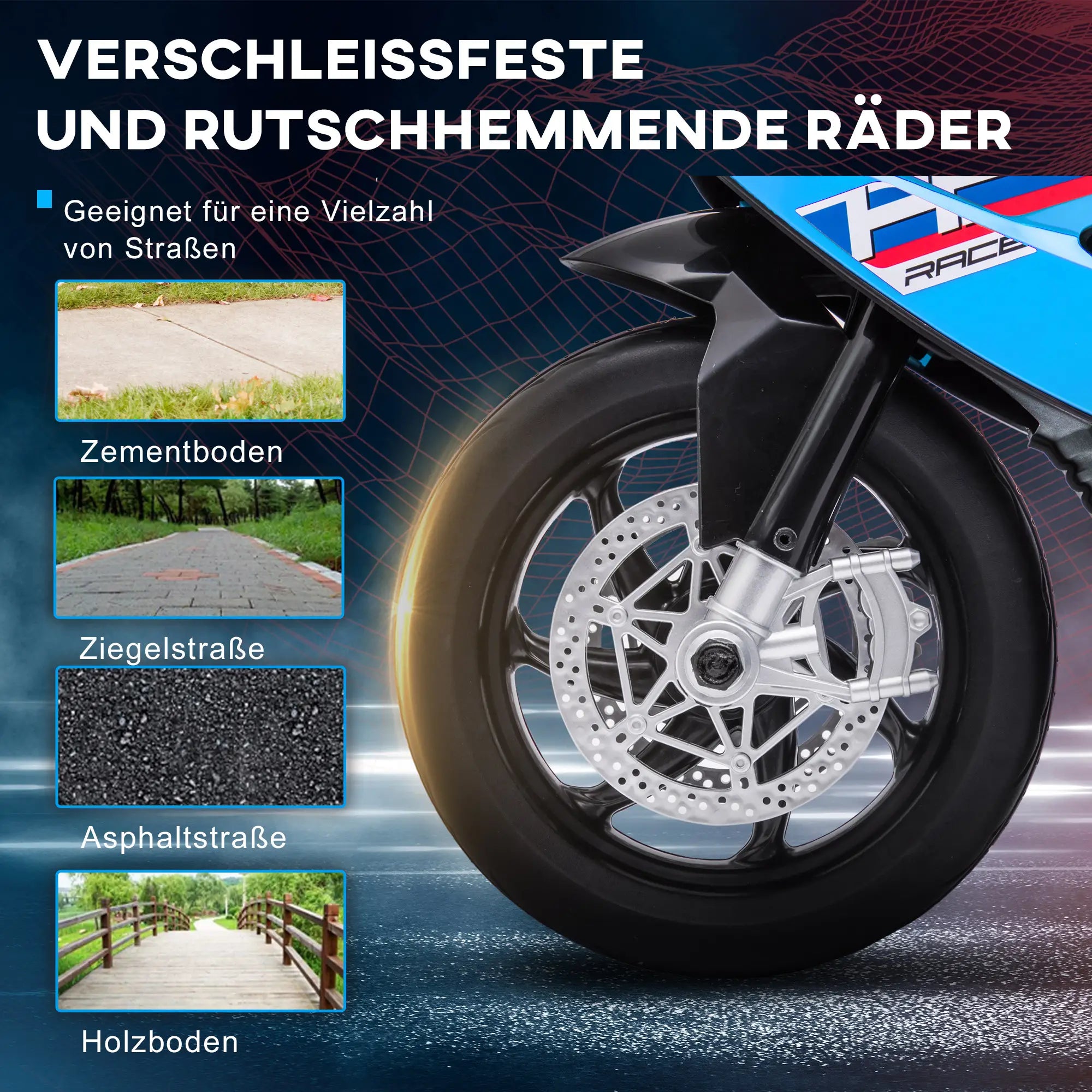 HOMCOM Kinder-Elektromotorrad 3 Musikmodi besonders sicher Blau