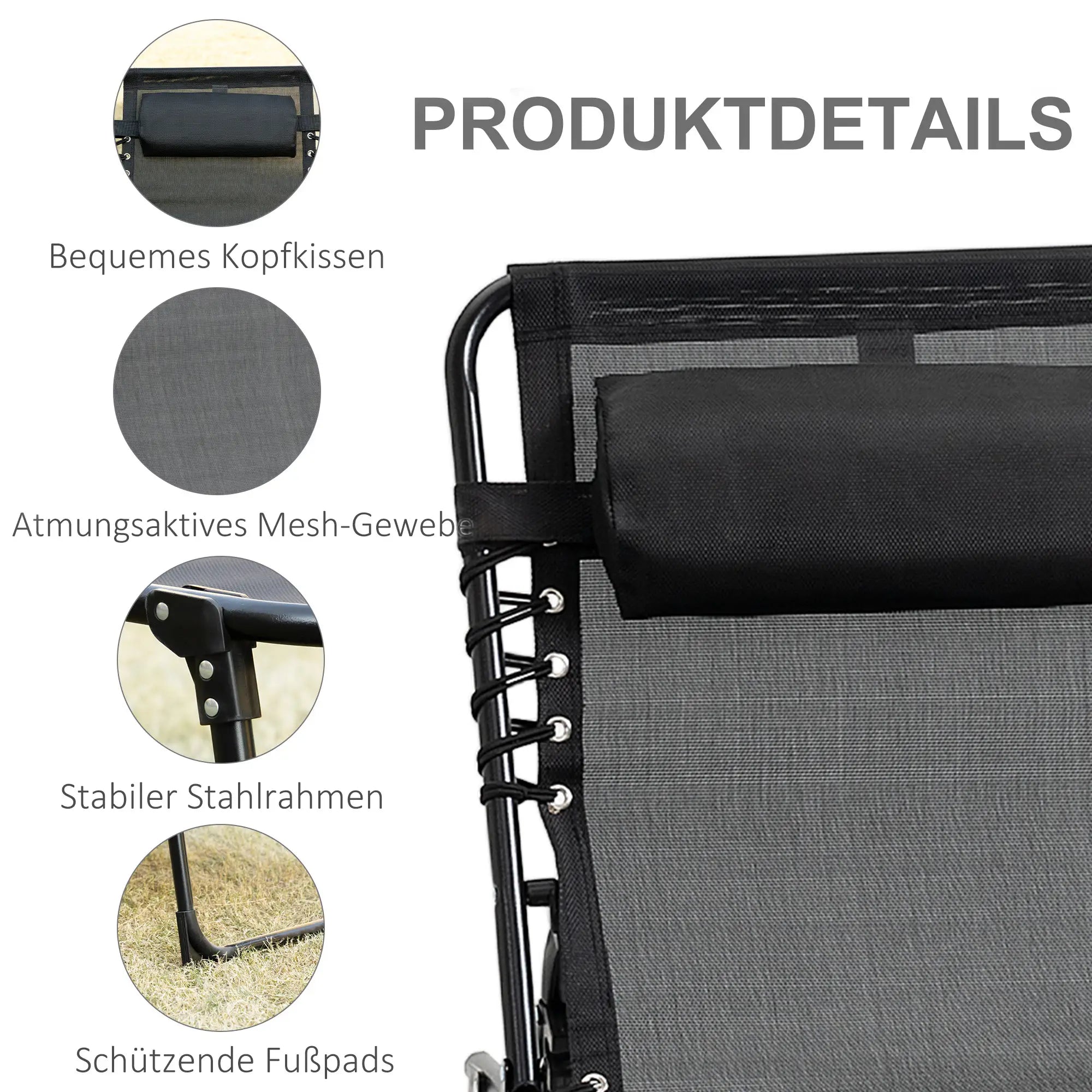 Outsunny klappbare Sonnenliege 185x58x30?cm Schwarz