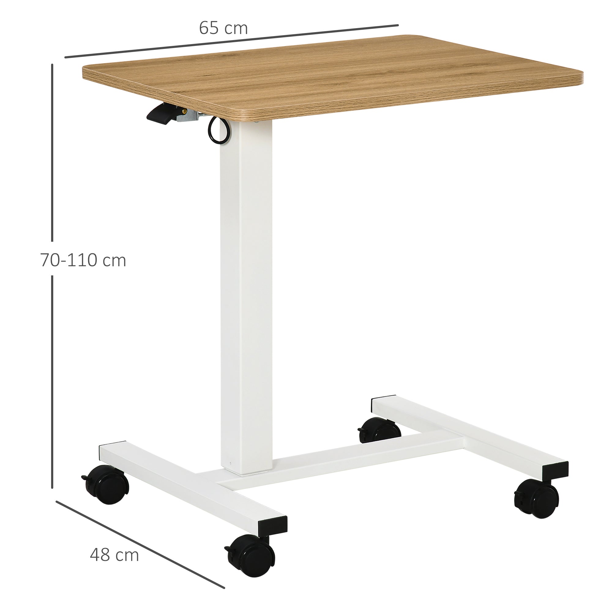 HOMCOM Stehpult Höhenverstellbar inkl. 4 Rollen C-Form 65 cm x 48 cm x 70-110 cm  Natur + Weiß