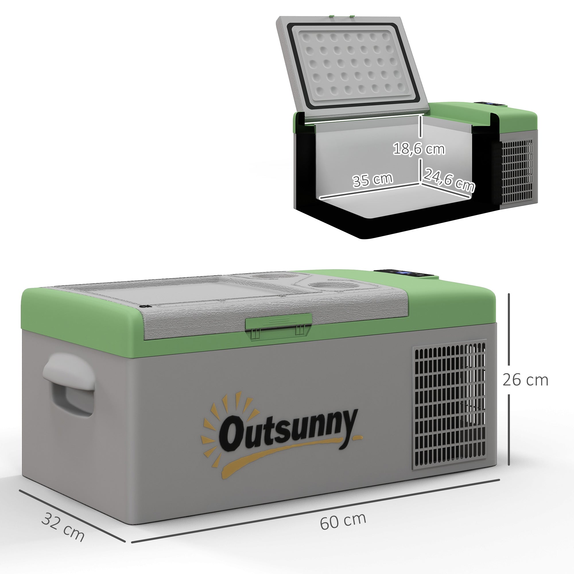 Outsunny Autokühlschrank, Kühlbox, 16L, -20? bis 10?, ECO/MAX, 60x32x26cm, Grün/Grau