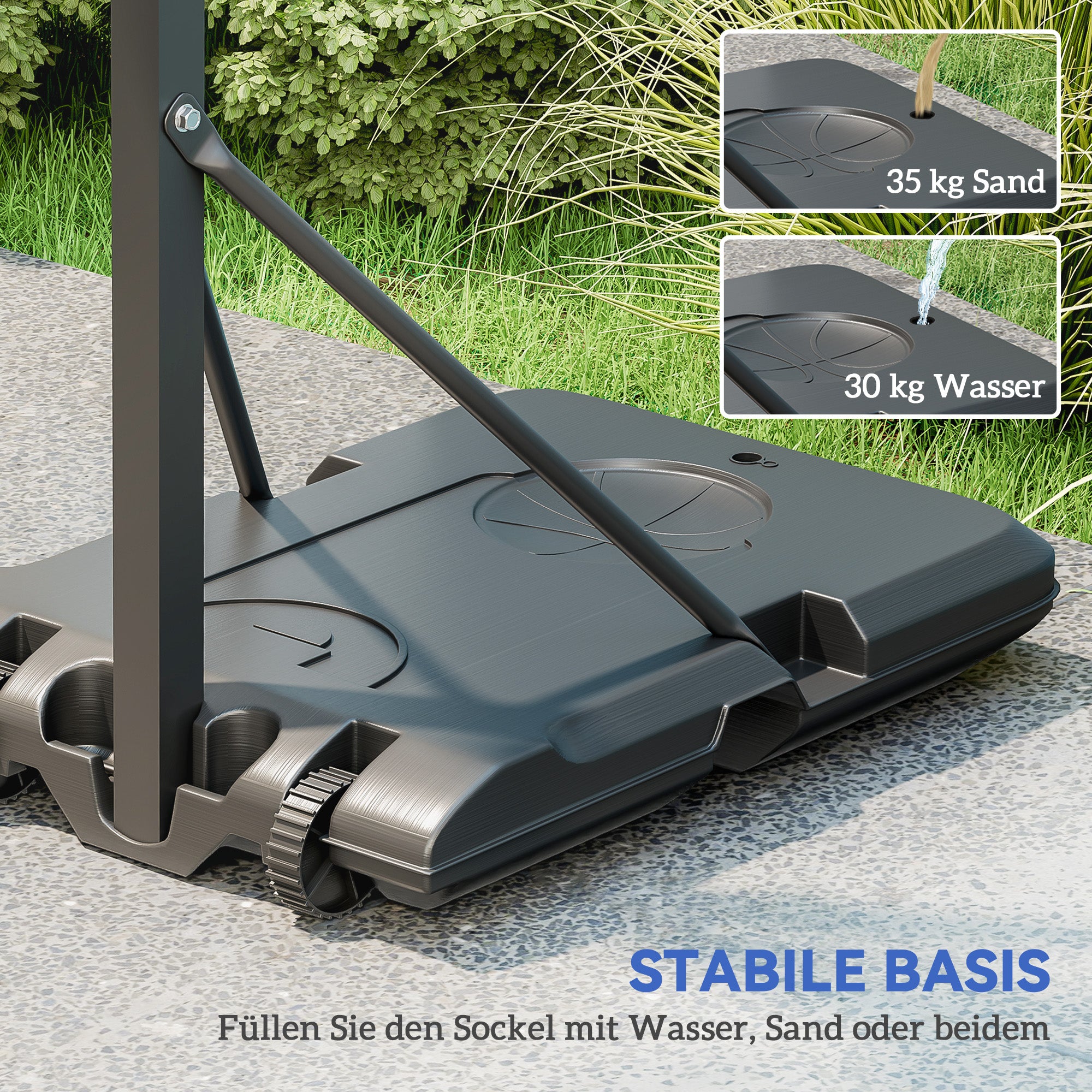 SPORTNOW Basketballkorb, 146-236 cm höhenverstellbar, Basketballständer, rollbar, Stahl, Kunststoff, Schwarz