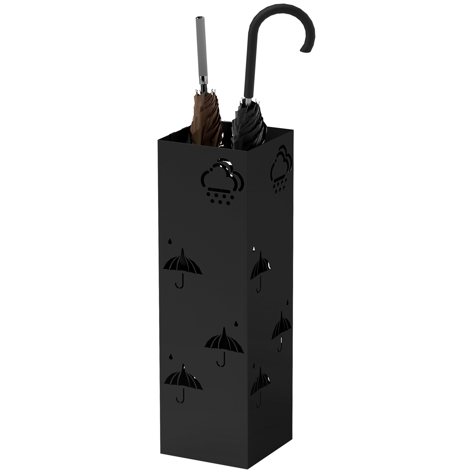 HOMCOM Schirmständer aus Metall, 4 Haken, Wolken- und Schirmmuster, Tropfblech, Schwarz
