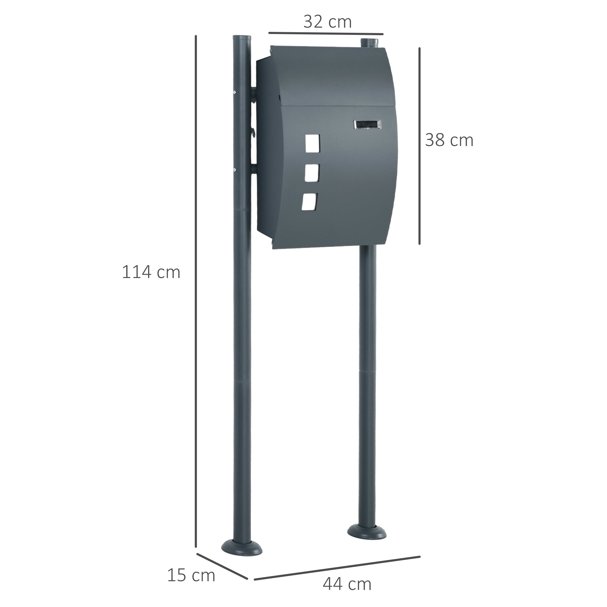 HOMCOM Briefkasten Postkasten, Verriegelung, Standbriefkasten, 2 Schlüssel, Stahl, 44 cm x 15 cm x 114 cm,  Grau