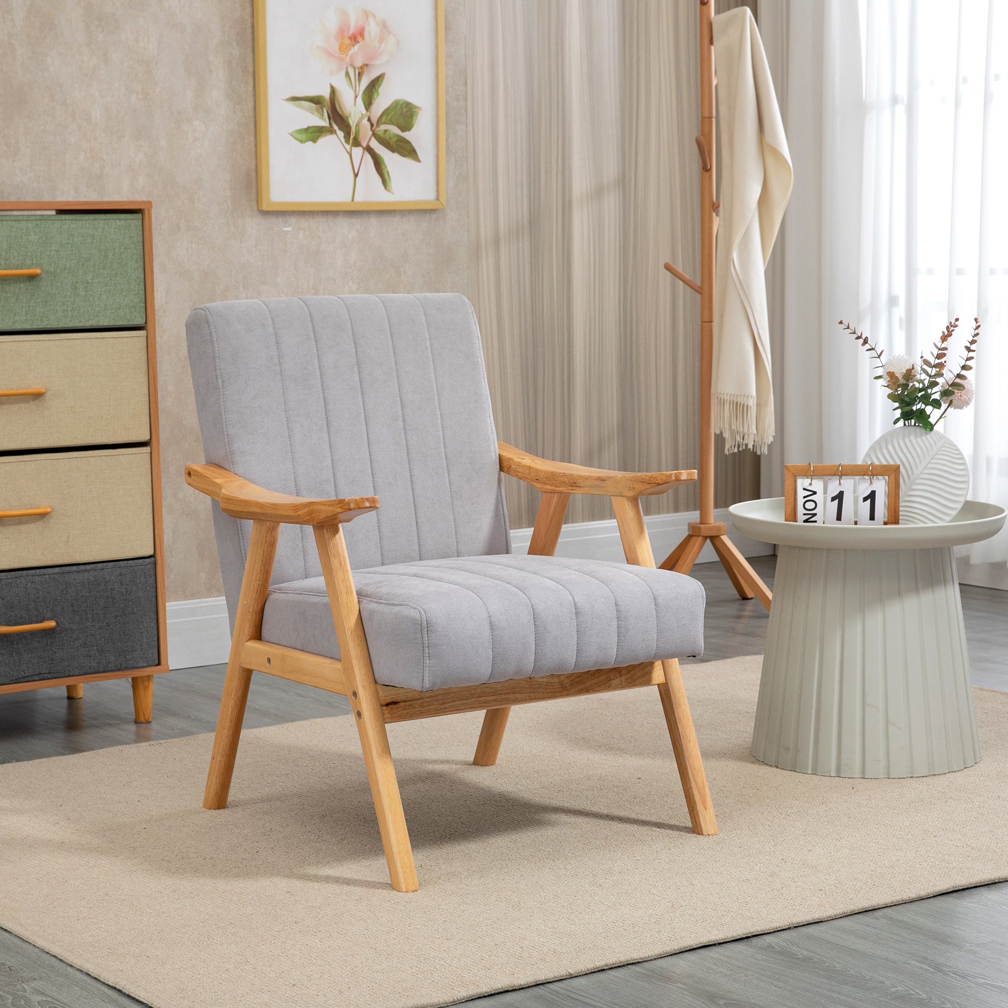 HOMCOM Polsterstuhl Skandi Design extra bequem Samt Hellgrau