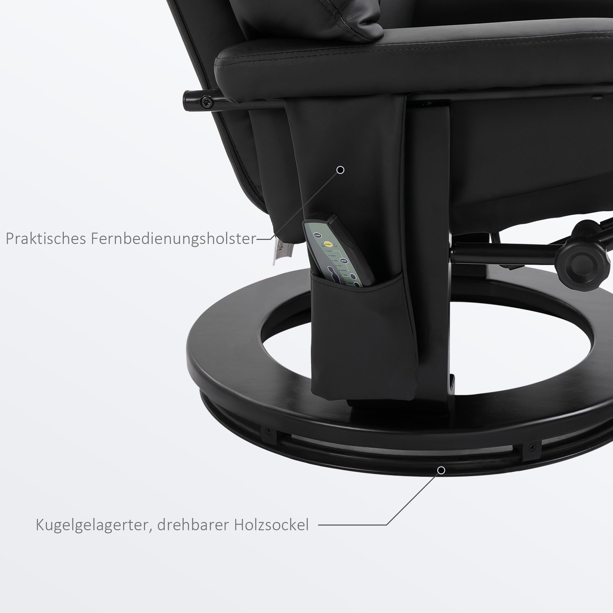 HOMCOM Relaxsessel mit Fußhocker, Massagesessel mit Liegefunktion, Elektrischer Liegesessel mit Fernbedienung, Fernsehsessel mit Seitentasche, Kunstleder, Schwarz