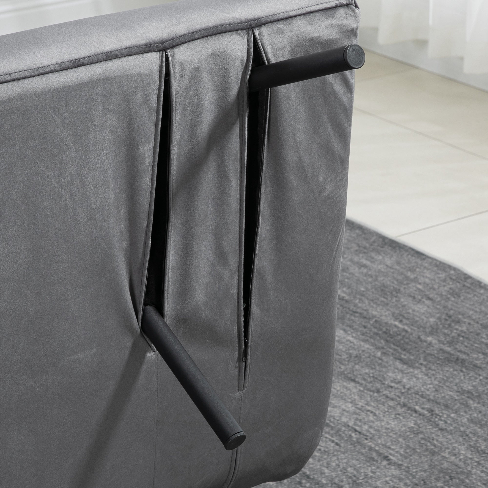 HOMCOM Schlafsofa 2er-Sofa Samtsofa, Schlaffunktion, inkl. 2 Kissen, Samtoptik, Natur + Dunkelgrau + Schwarz