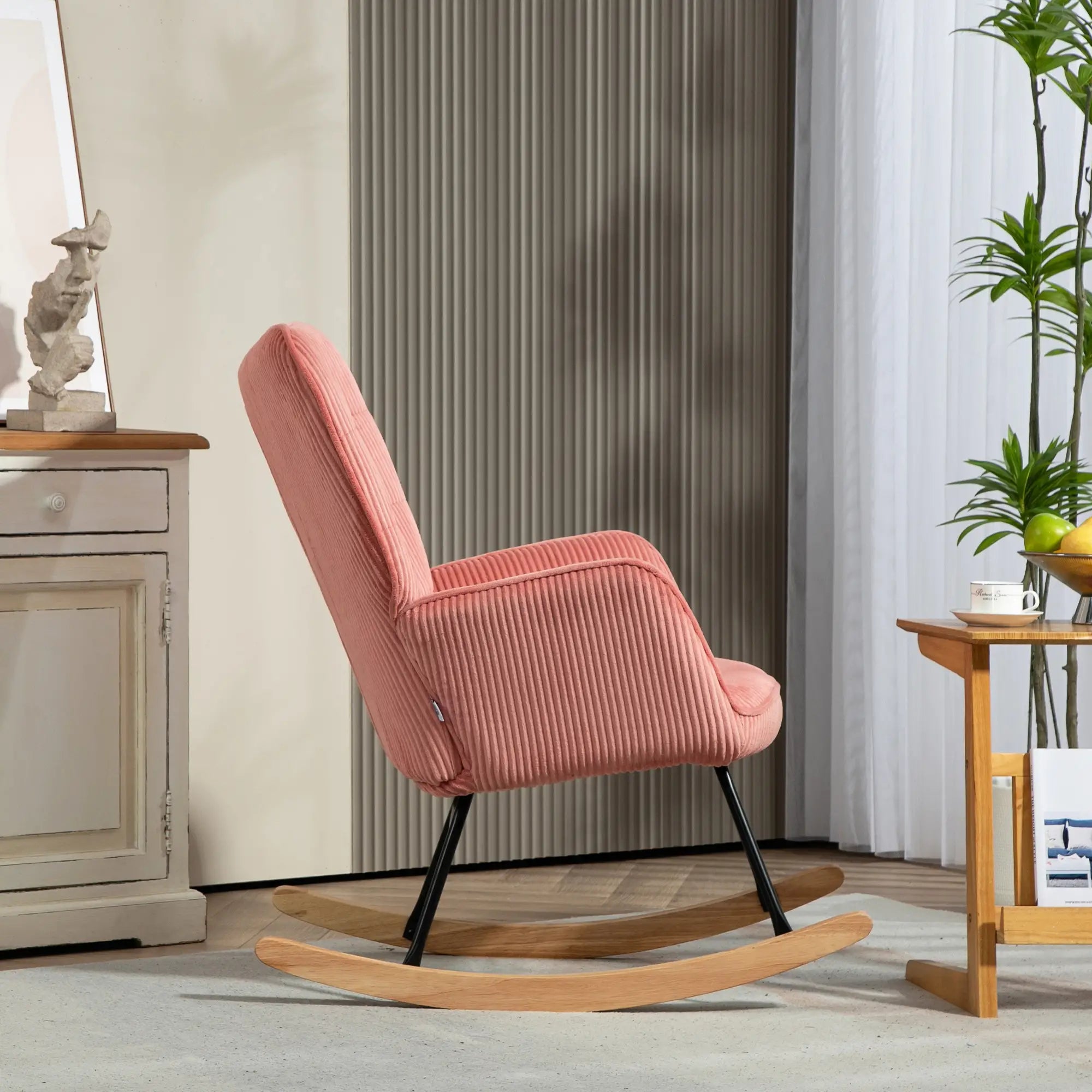 HOMCOM Schaukelstuhl, Relaxsessel, Schaukelsessel, belastbar bis 120 kg, Polyester, 98 x 71 x 101 cm, Rosa