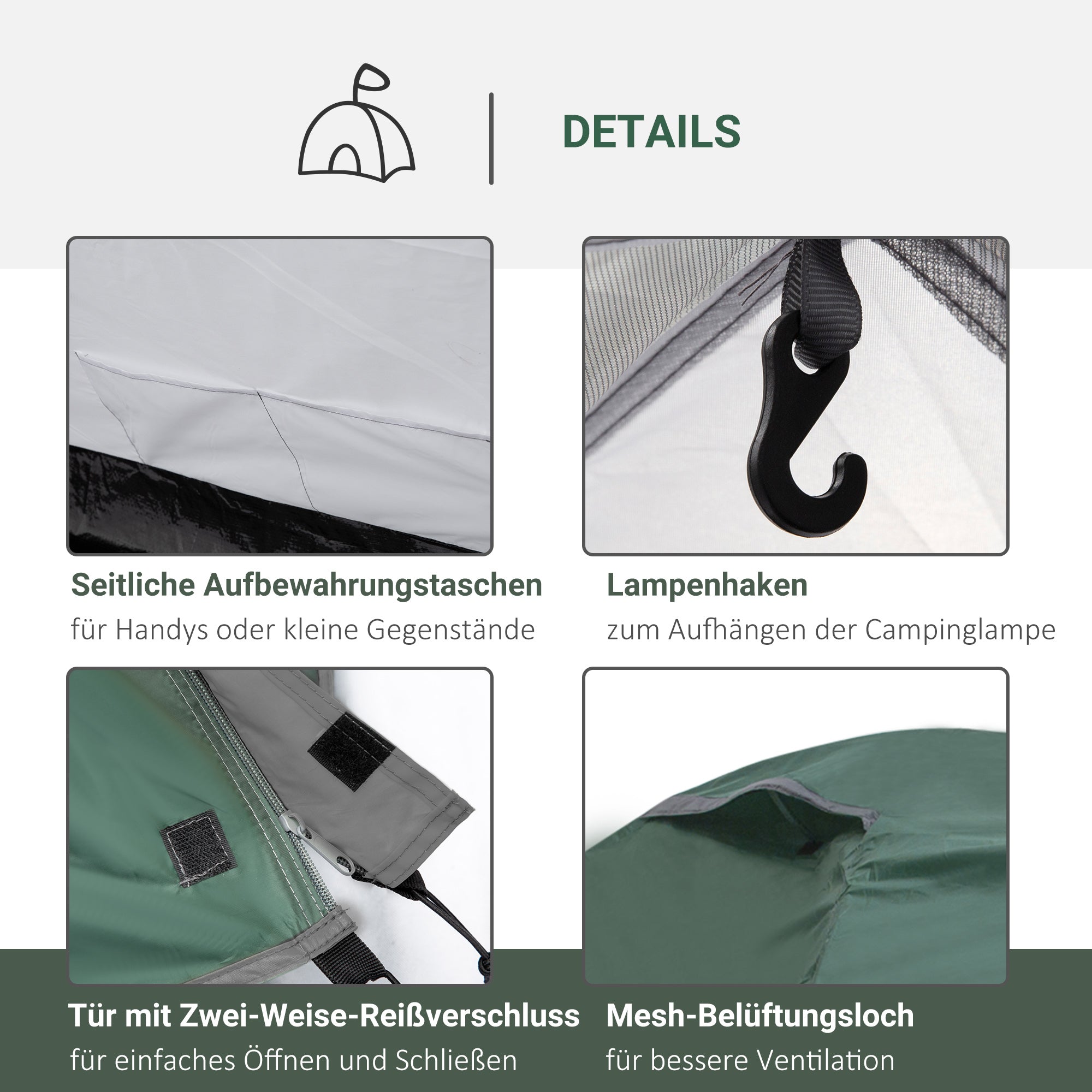 Outsunny 2-Personen-Campingzelt, Netzöffnungen, Lampenhaken, Tragetasche, Grau+Gelb