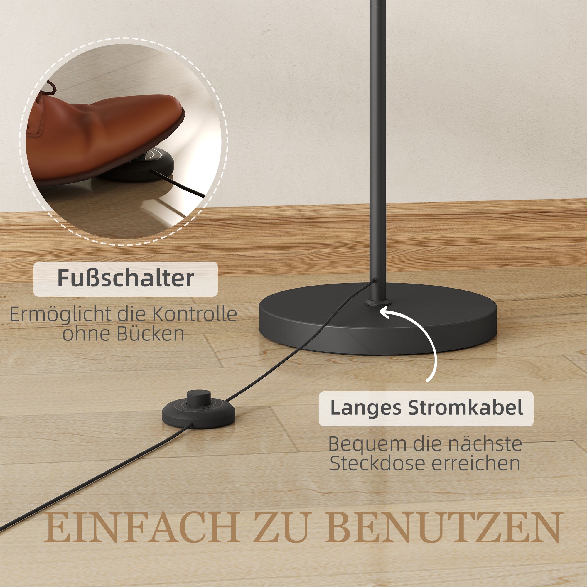 HOMCOM Stehlampe, verstellbare Lichtoptionen, Fußschalter, Fernbedienung, Metall, Schwarz