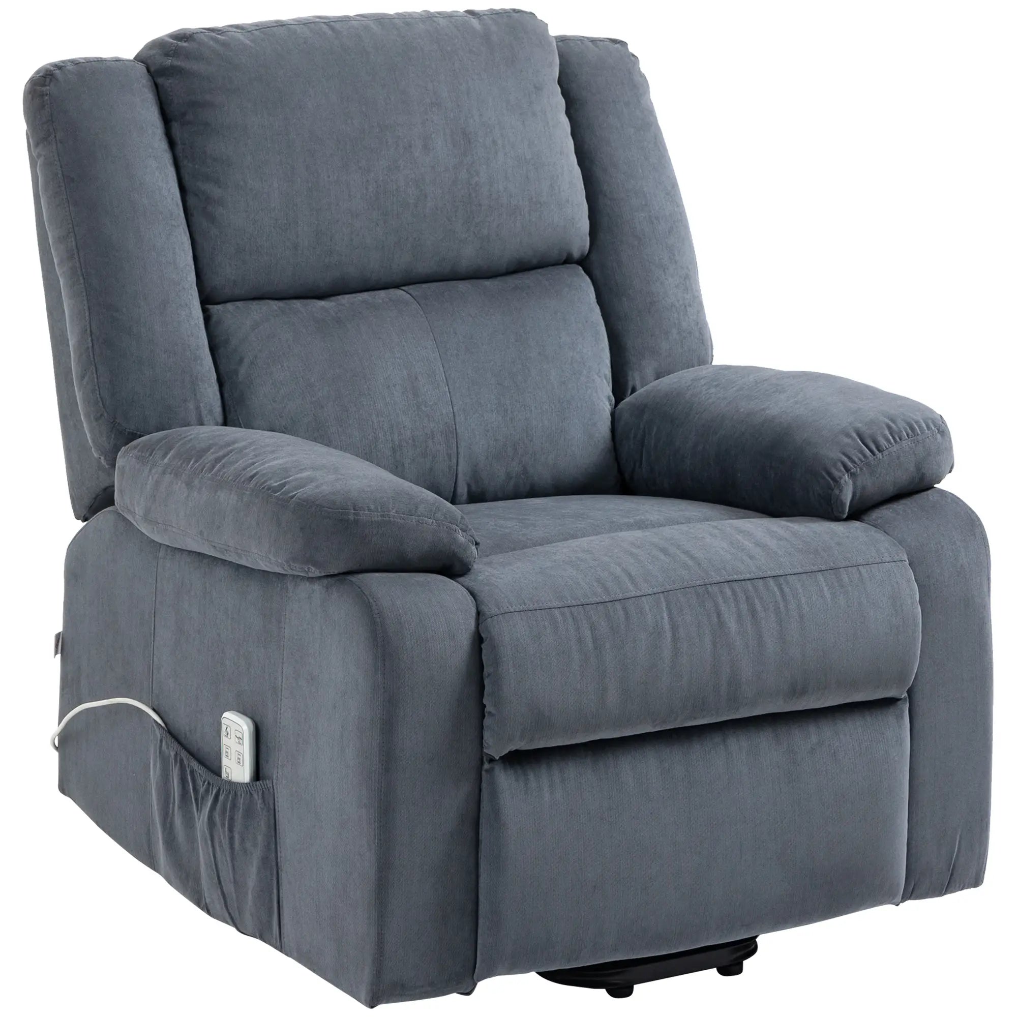 HOMCOM Aufstehsessel, Relaxsessel, mit Liegefunktion, Fernbedienung, Samtoptik, grau, 92 x 93 x 105 cm