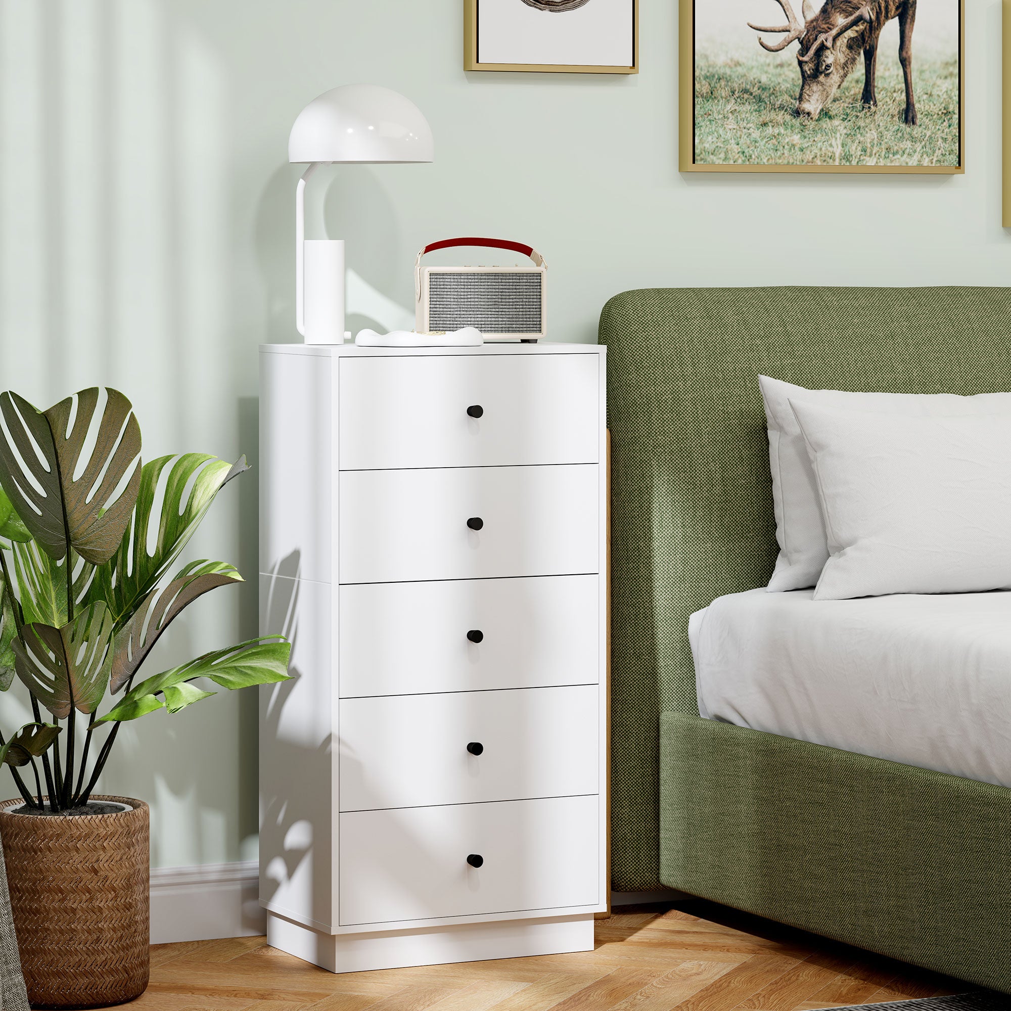 HOMCOM Kommode Sideboard mit 5 Schubladen Schrank aus Holzwerkstoff im Modern Stil 47 x 29 x 95 cm Weiß