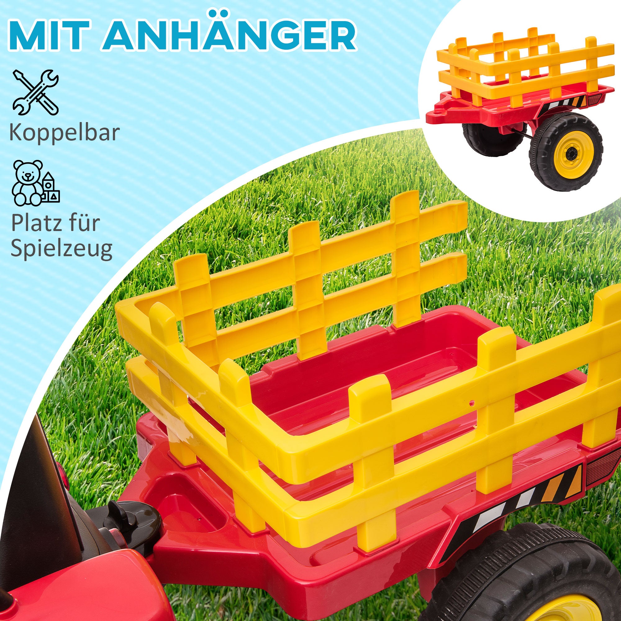 HOMCOM Elektrischen Kinderauto, Kinder-Traktor, inkl. Eltern-Fernbedienung, max. Geschwindigkeit von 6 km/h; Rot + Schwarz
