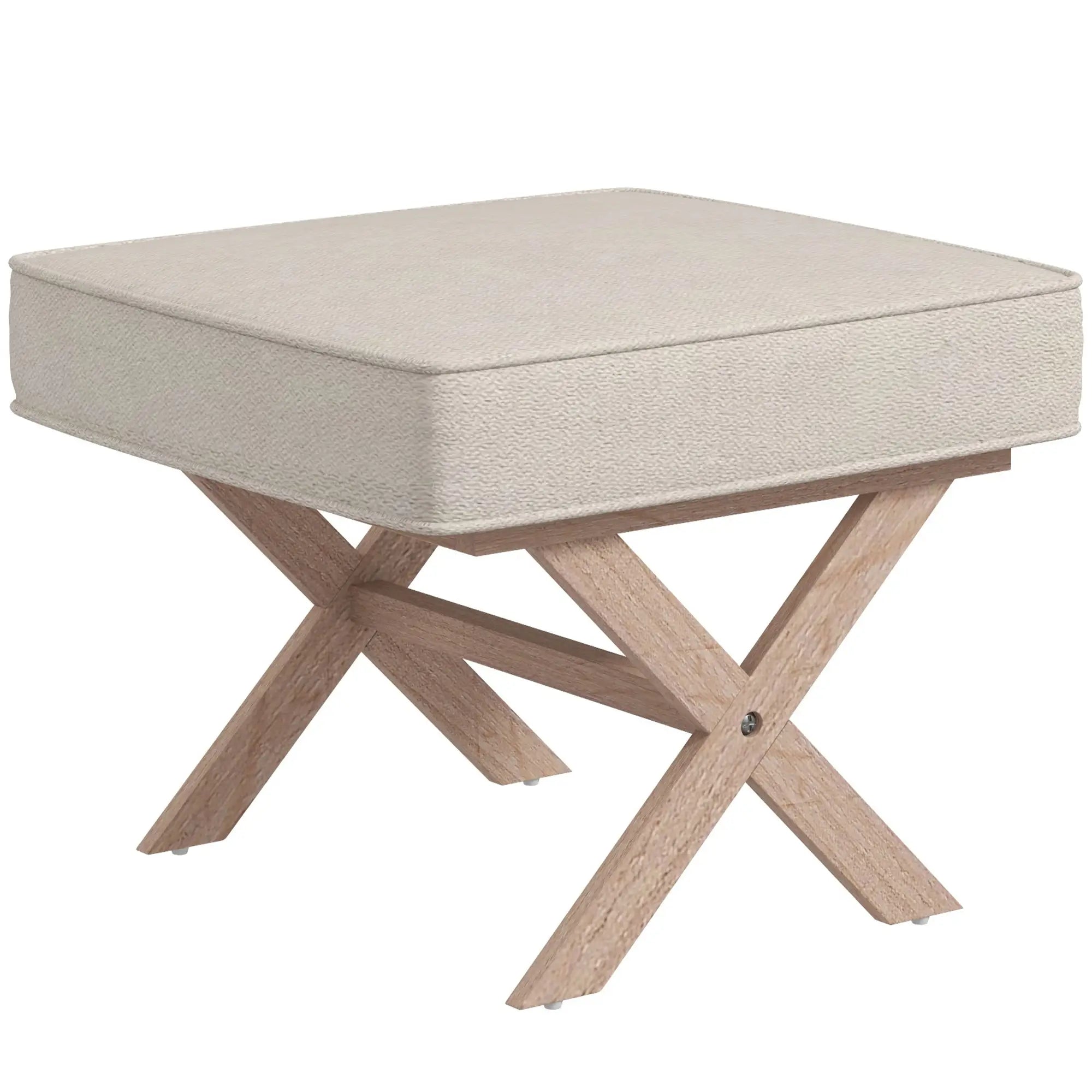 HOMCOM Moderner Fußhocker, Gepolsterter Hocker mit weichem Sitz, Kautschukholzbeine, für Wohnzimmer, Schlafzimmer, Beige