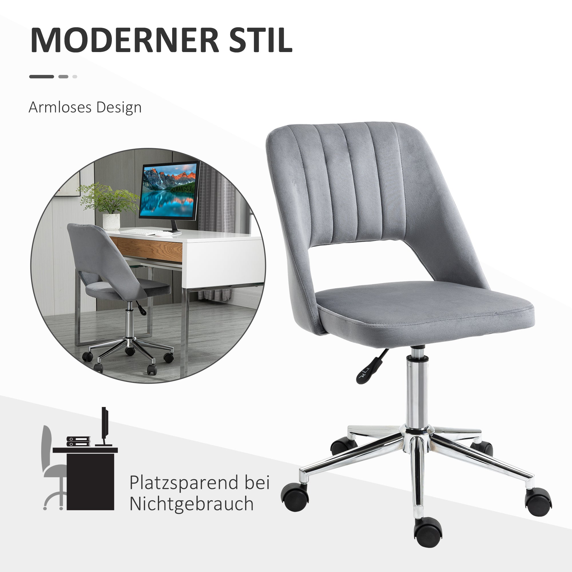 Vinsetto Höhenverstellbarer Schreibtischstuhl mit Rollen, 360° drehbar, Jakobsmuschel-Form, Schaumstoff, 49 x 60 x 79-91 cm, Dunkelgrau