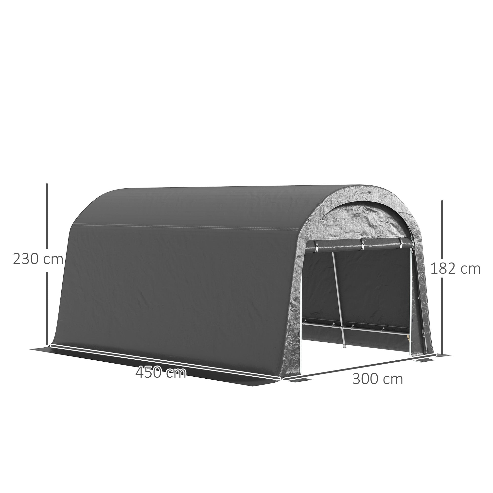 Outsunny /Gartenschuppen mit Kunststoff-Plane, Werkzeugzelt, aufstellbare Garage, 300B x 450T x 230H cm, Dunkelgrau