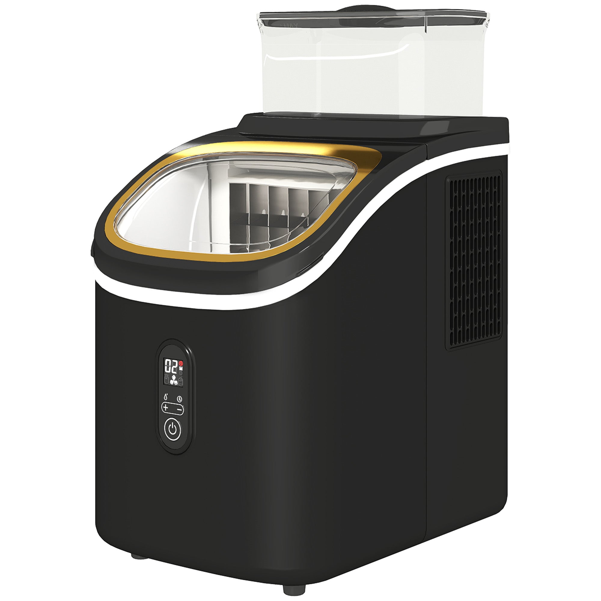 HOMCOM Eiswürfelmaschine, leiser Betrieb, kompaktes Design, mit Eiskorb, Schaufel, Schwarz