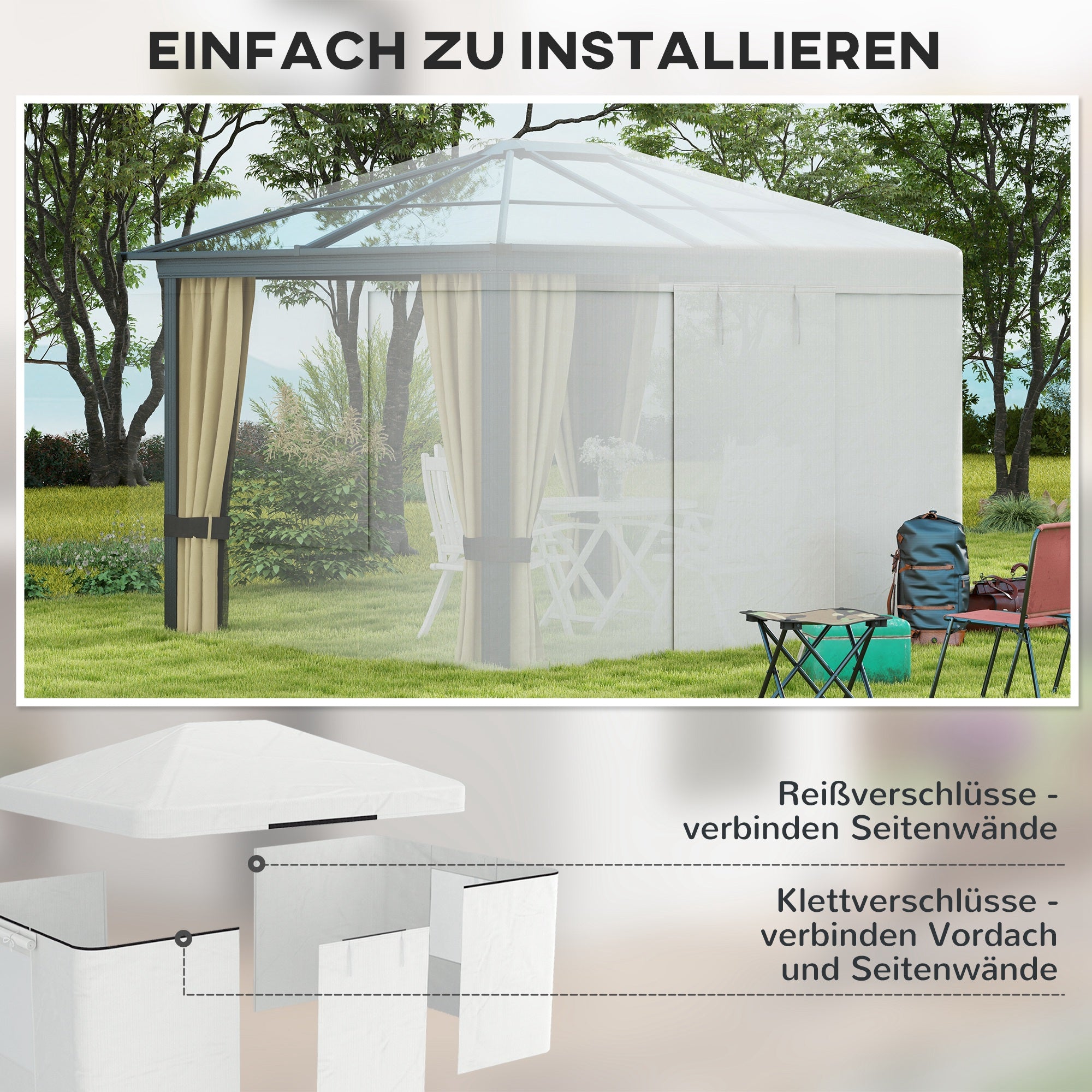 Outsunny Pavillon-Ersatzdach Ersatzvordach, wetterbeständig, 360  x 300 x 270 cm, Weiß
