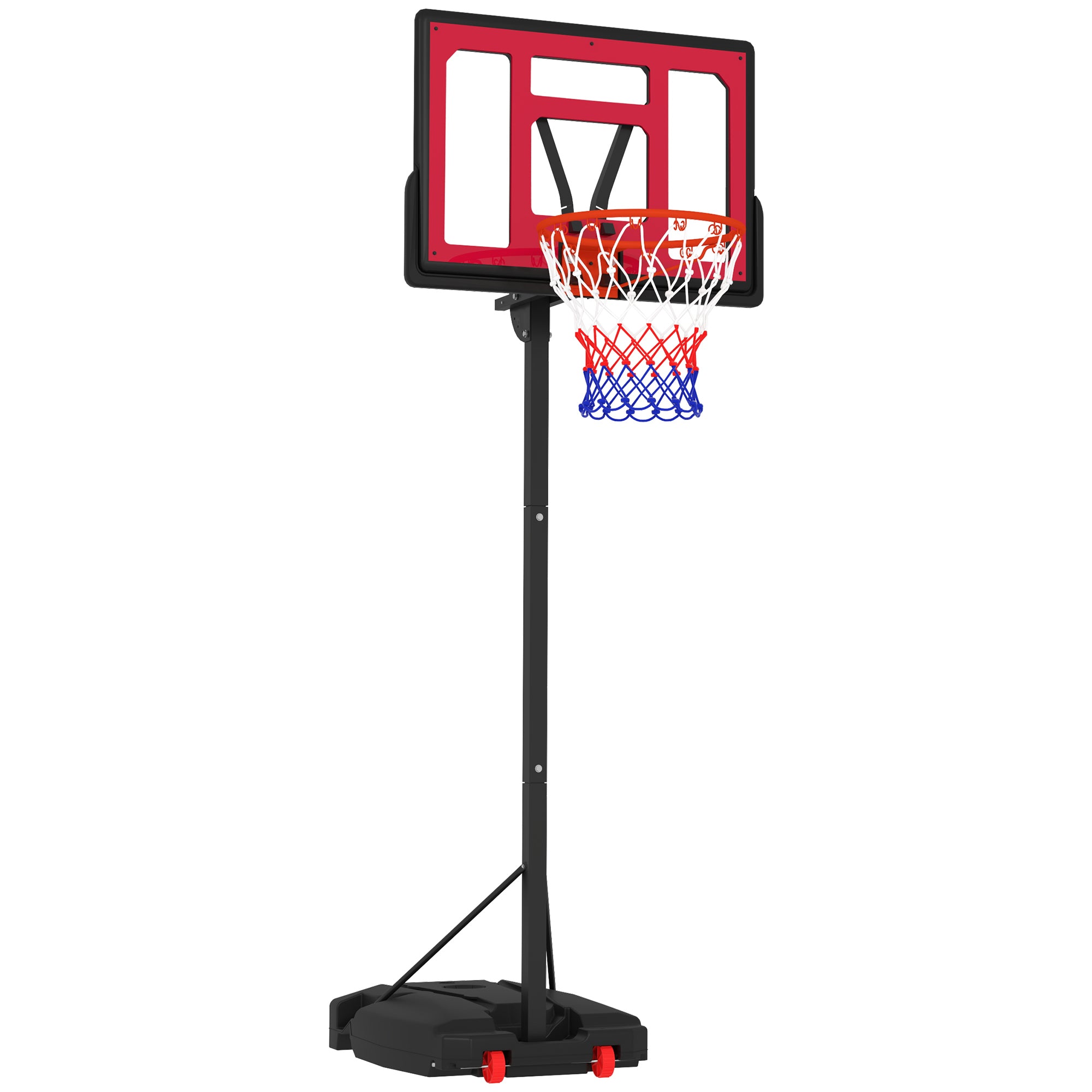 AIYAPLAY Kinder-Basketballkorb, Outdoor-Basketballkorb für Kinder, 200-260 cm höhenverstellbar, mit Rädern, ab 6 Jahren, Rot