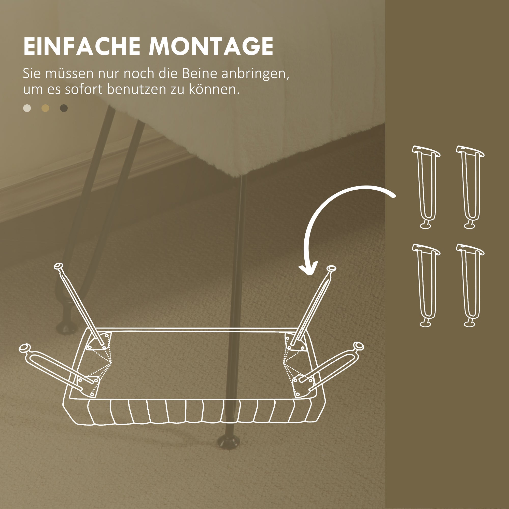 HOMCOM Sitzbank, gesteppter Sitz, Kunstfellbezug, Metallbeine, bis 120 kg, 82x30x47 cm,  Cremeweiß/Schwarz