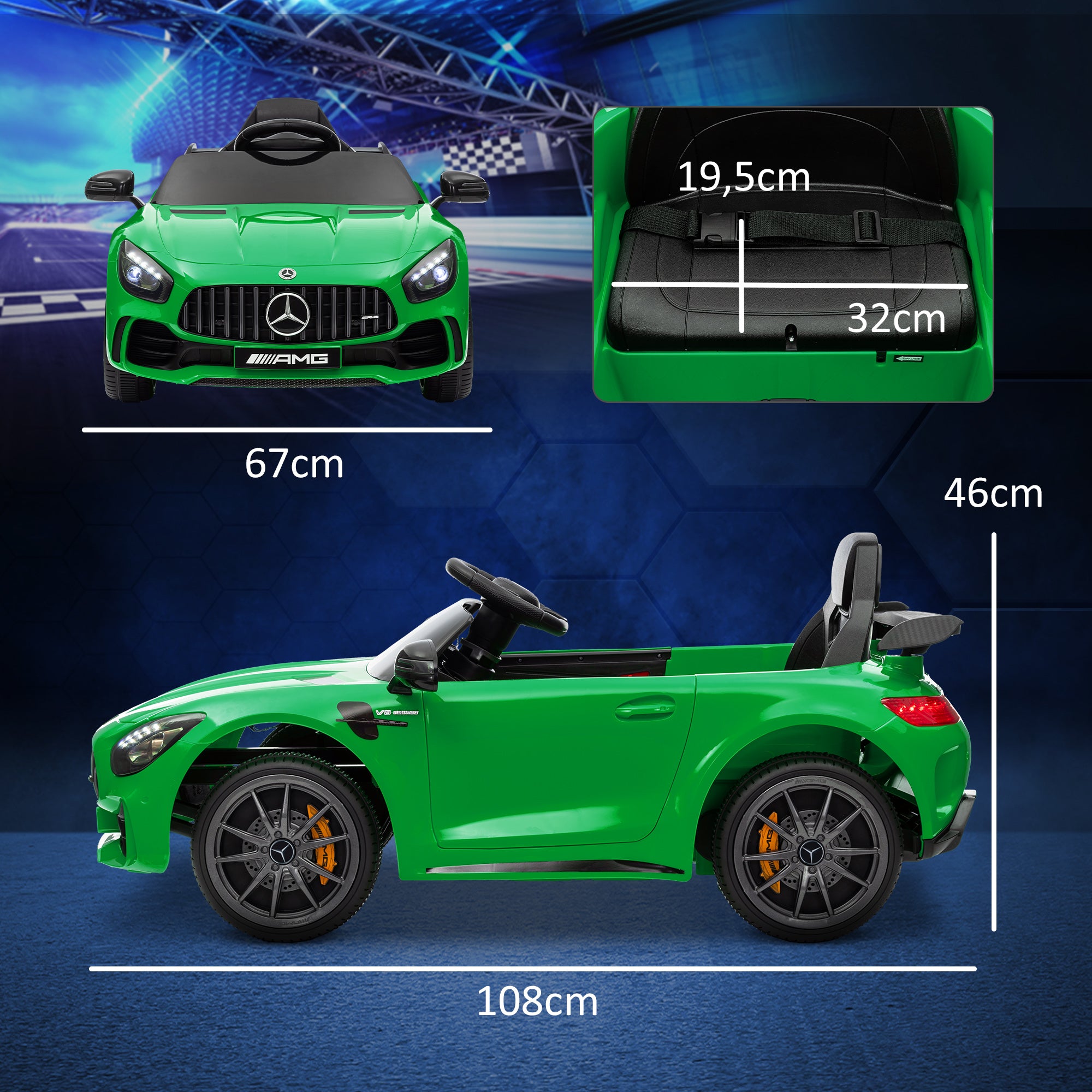 AIYAPLAY Elektro-Kinderauto, Mercedes, 3-5 km/h, Fernbedienung, Licht & Musik, Grün
