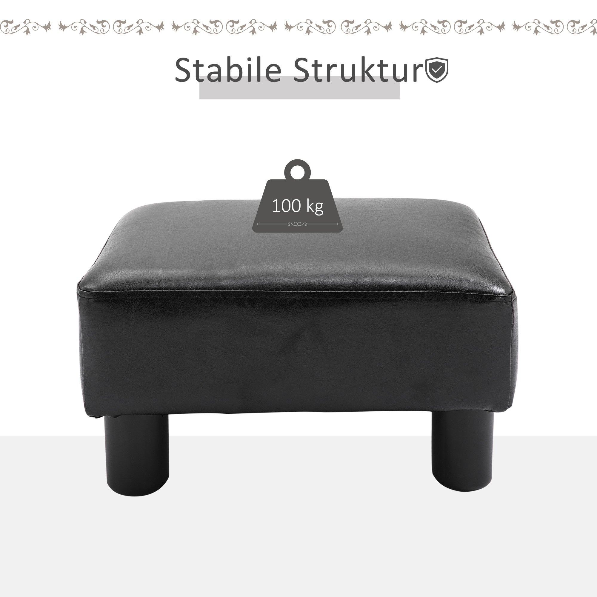 HOMCOM Sitzhocker Hocker mit Kunstleder Moderner Fußhocker Kunstlederhocker Ottomane für Schlafzimmer, Wohnzimmer, Schwarz