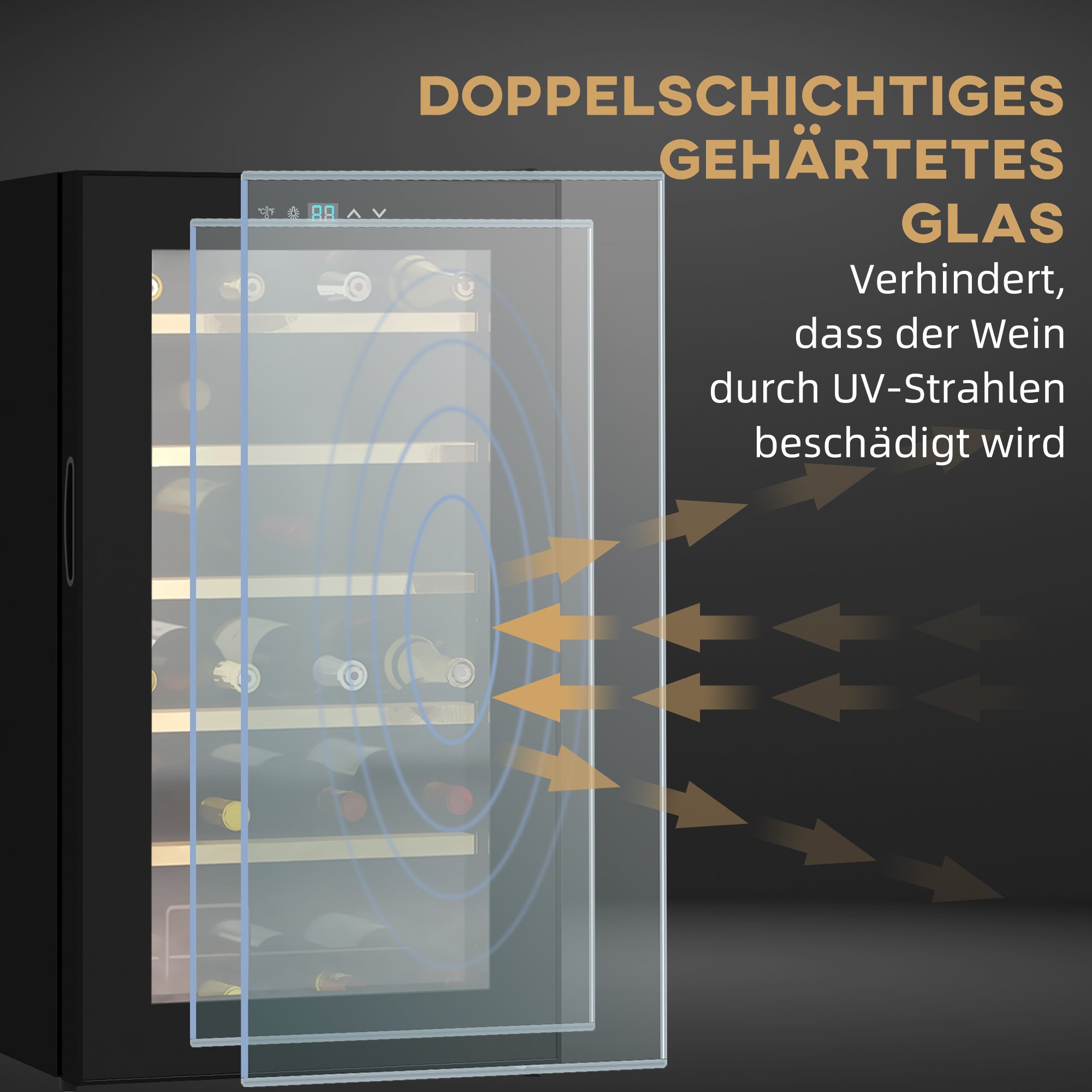 HOMCOM Weinkühlschrank klein Wohnzimmer für 24 Flaschen, einstellbare Temperatur 5 bis 20° C, LED-Beleuchtung, schwarz, 43 x 45 x 75 cm