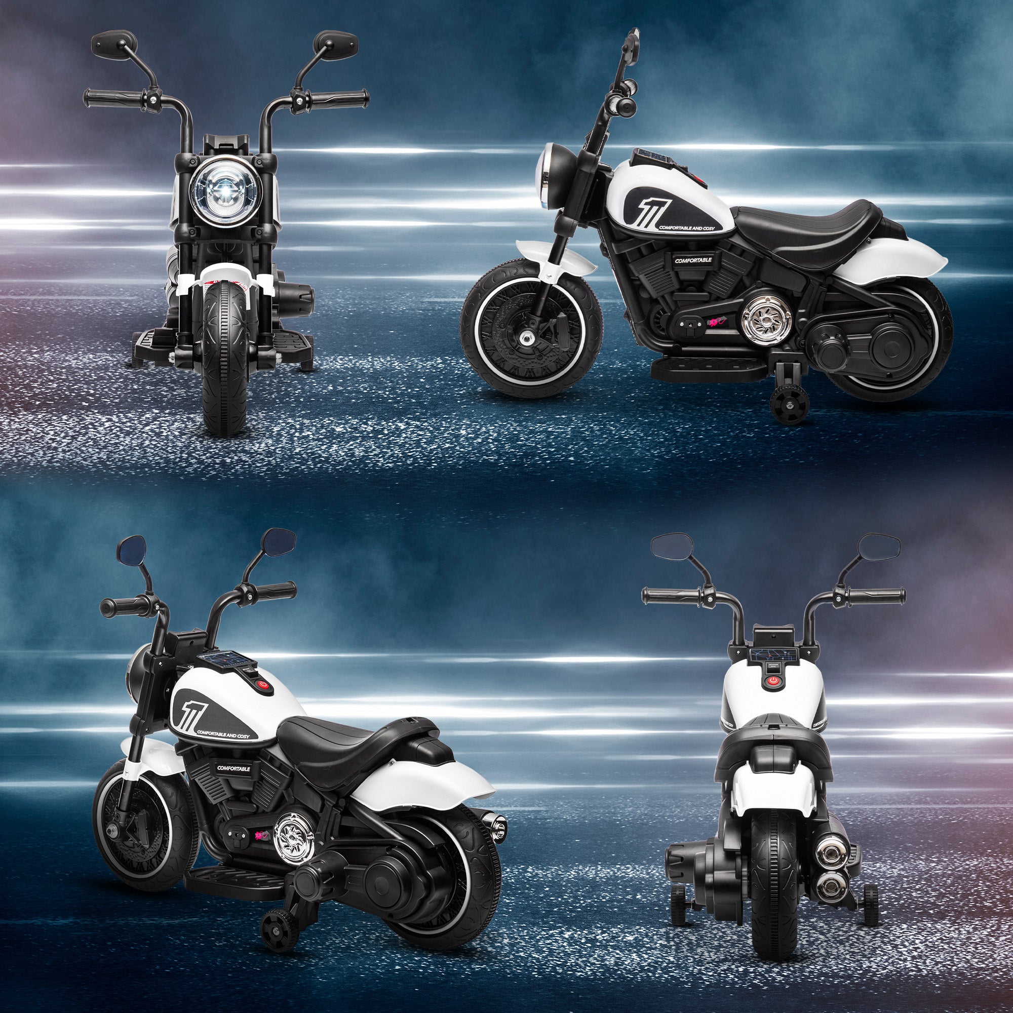 HOMCOM Elektro-Kindermotorrad, LED-Scheinwerfer, abnehmbare Stützräder, bequemer Sitz, Rot/Schwarz