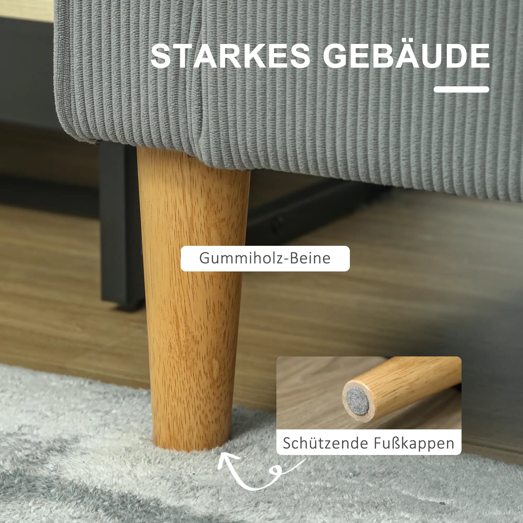 HOMCOM Zweisitzer Sofa mit Stauraum Cordoptik hellgrau