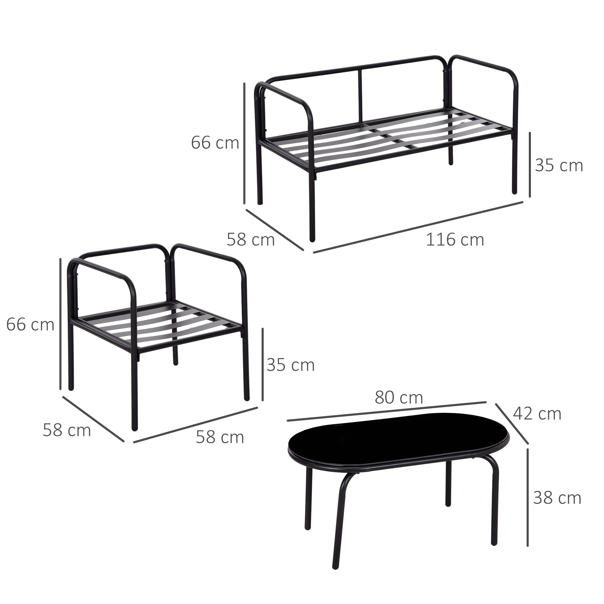 Outsunny Gartensofa-Set Rattan-Sofa-Set, Boho-Stil, wettereständig, 116 cm x 58 cm x 66 cm, Khaki