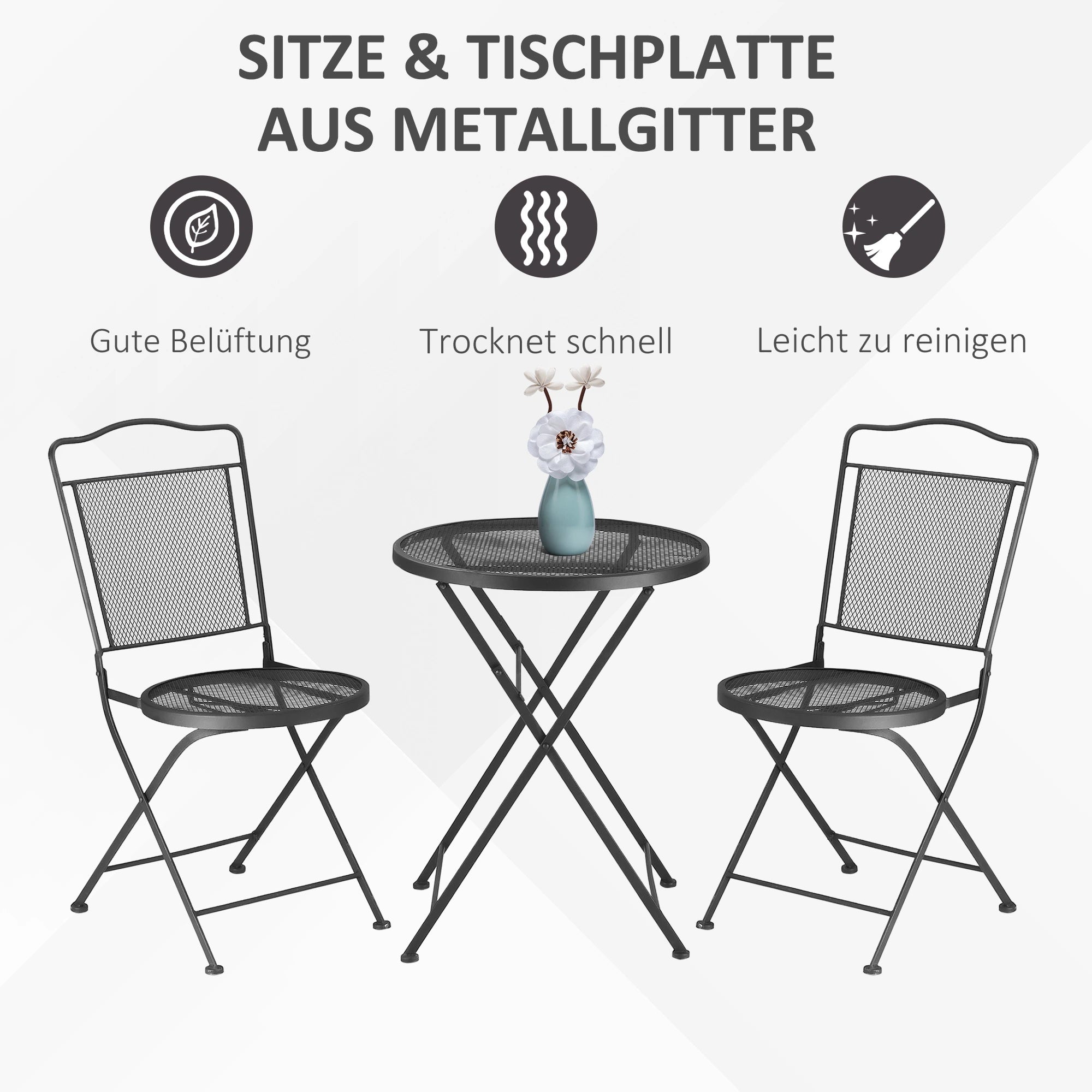 Outsunny Gartenmöbelset 3-teilig faltbar Balkonset Outdoor
