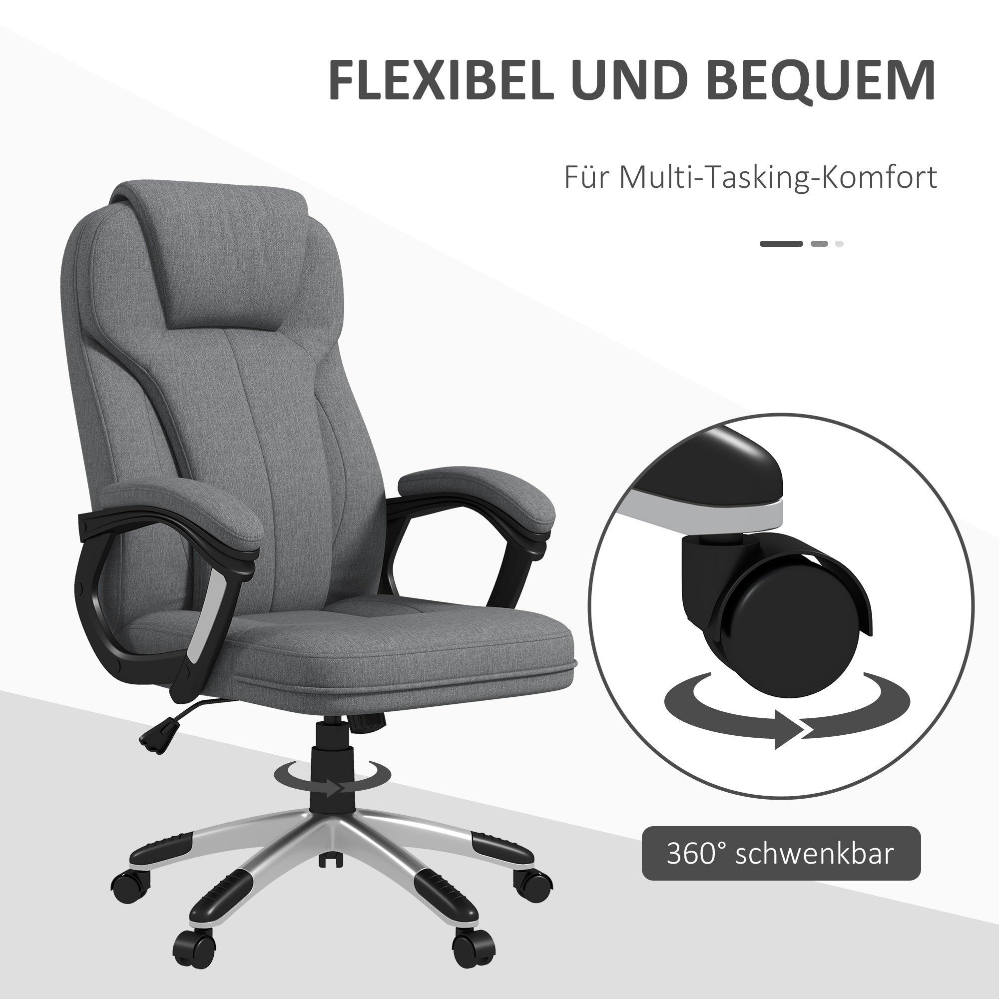 Vinsetto Bürostuhl Schreibtischstuhl Chefsessel, höhenverstellbar, Wippfunktion, 6 cm x 75 cm x 120 cm, Grau
