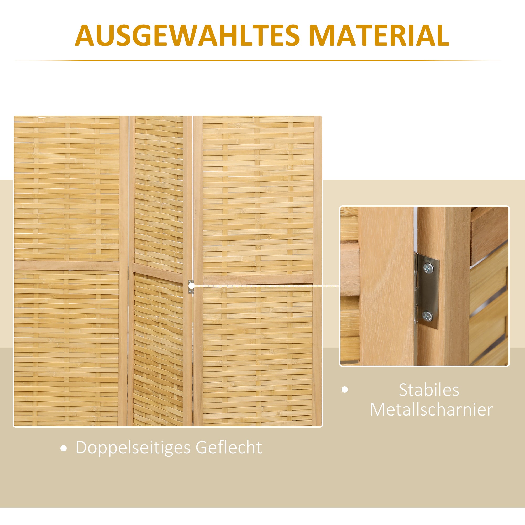 HOMCOM Raumteiler Klappbare Trennwand Sichtschutz, Bambus, 3-teilig, 120 cm x 170 cm x 1,8 cm, Natur