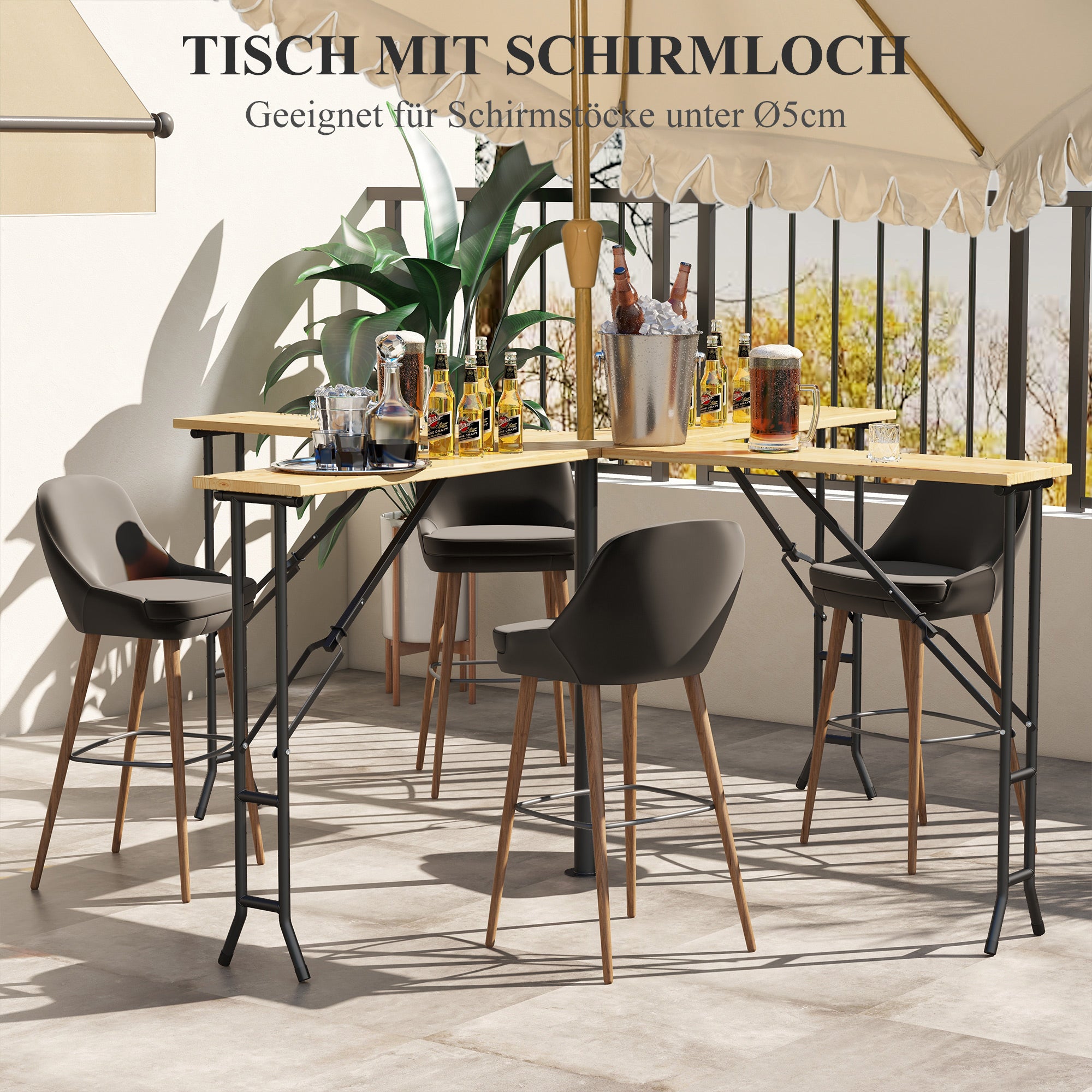 Outsunny Picknicktisch, Outdoor Klapptisch, bis 20 Personen, wetterfest, Metall, Tannenholz, 2,4x2,4x1m, Natur/Schwarz
