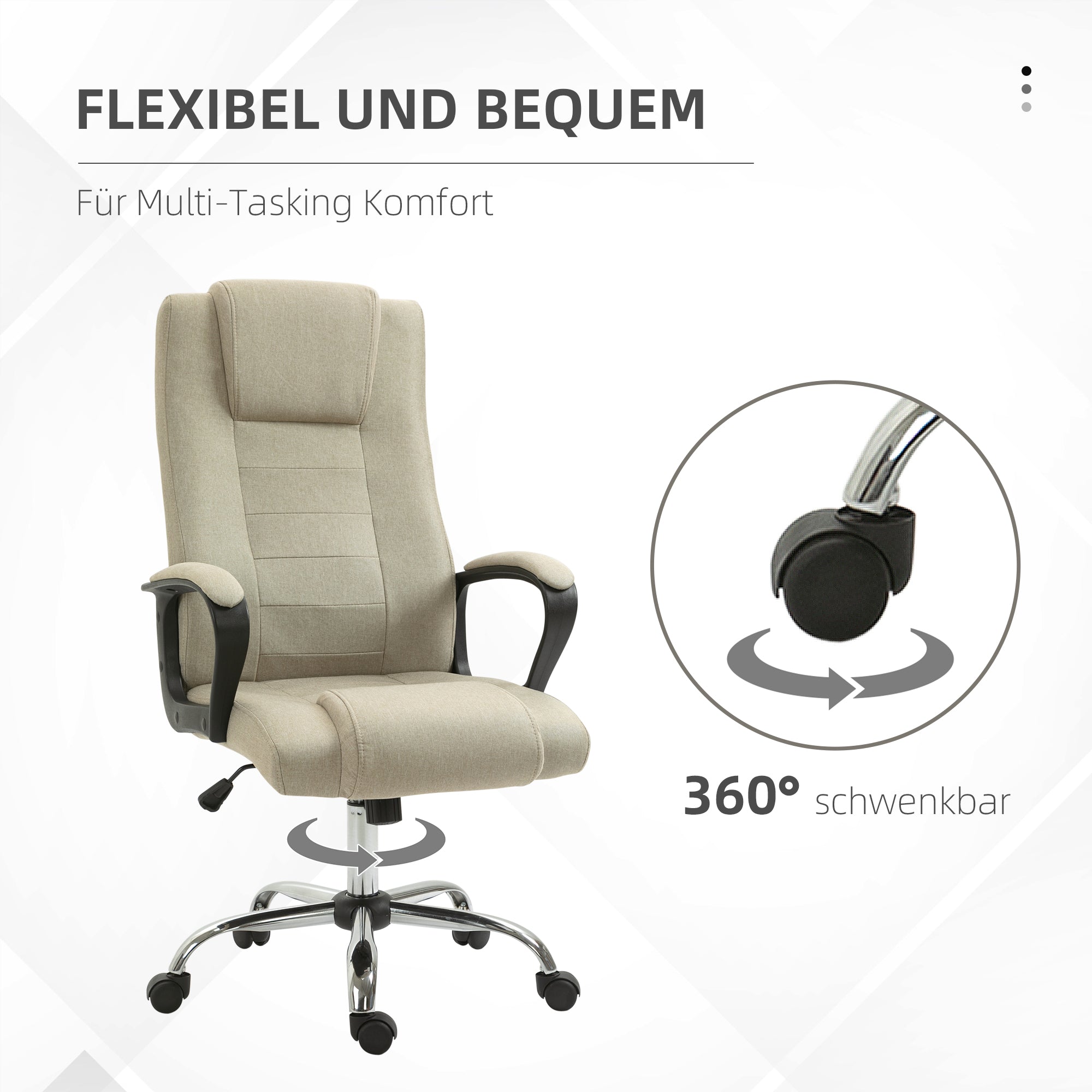 Vinsetto Bürostuhl in Leinenoptik, höhenverstellbar, Wippfunktion, 5 Rollen, Beige