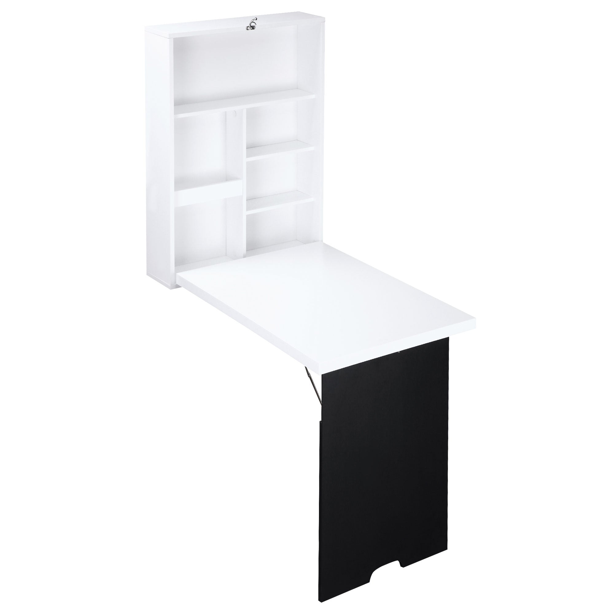 HOMCOM Wandschreibtisch, klappbare Tischplatte, 5 Fächer, 60x94,5x147cm, Schwarz/Weiß