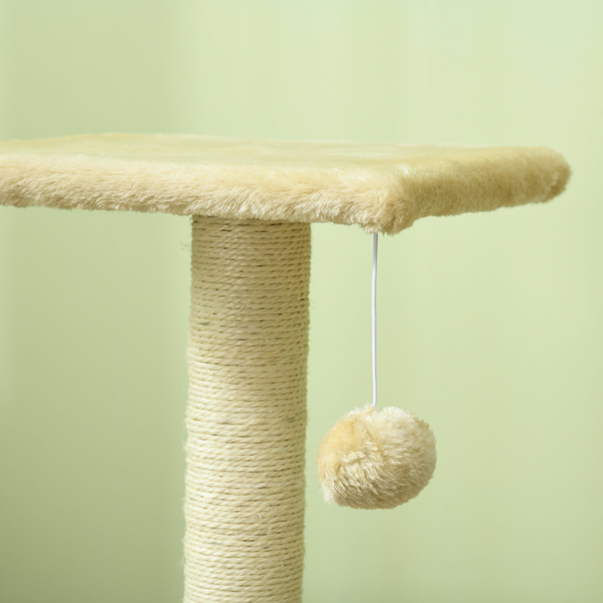 PawHut Kratzbaum 72 cm Katzenturm mit Plüschballen, Sisalstämme, Plattform, Kratzbrett Cremeweiß