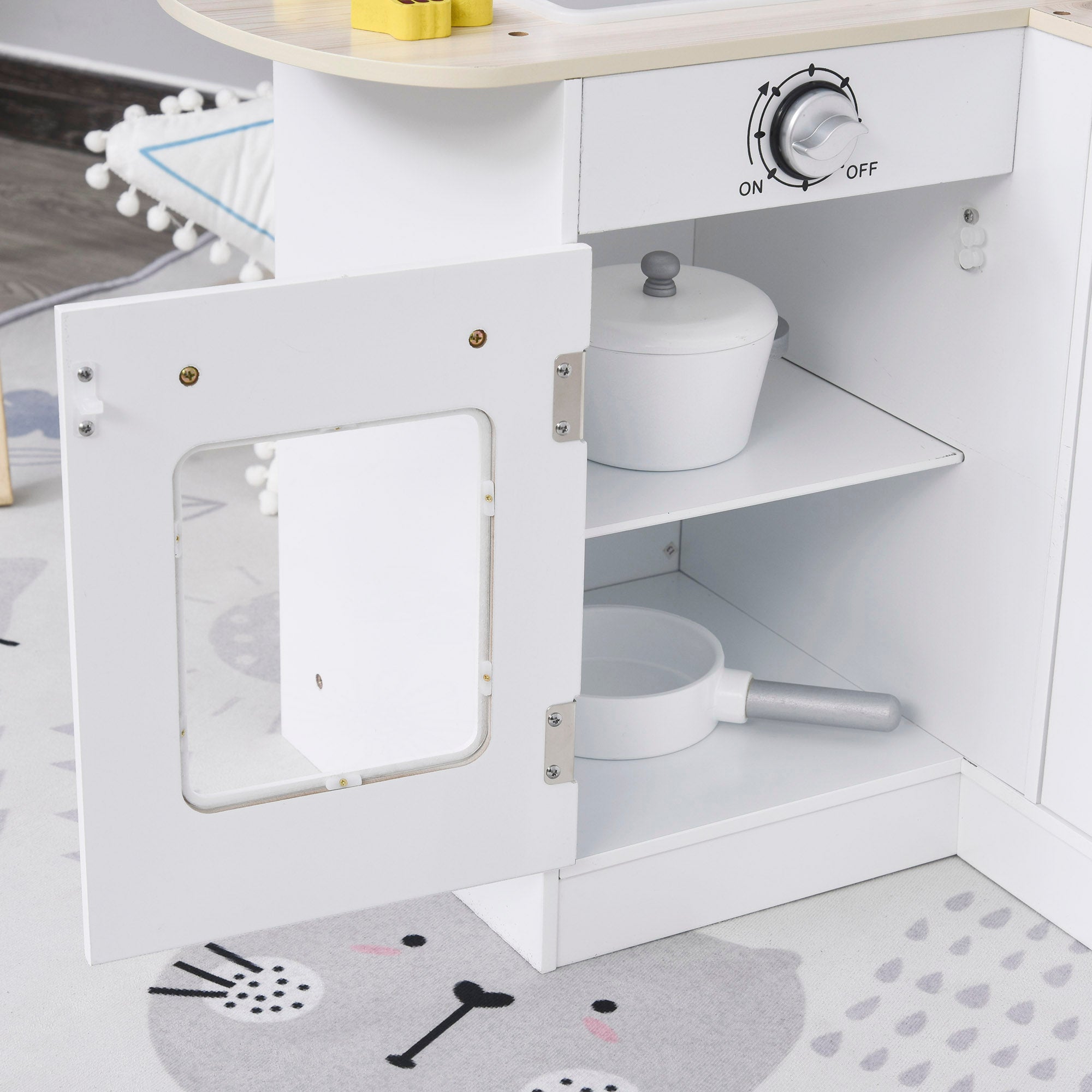 HOMCOM Spielküche, 14-tlg. Zubehör, elektr. Wasserspender, 86 x 64 x 84,5 cm, Weiß