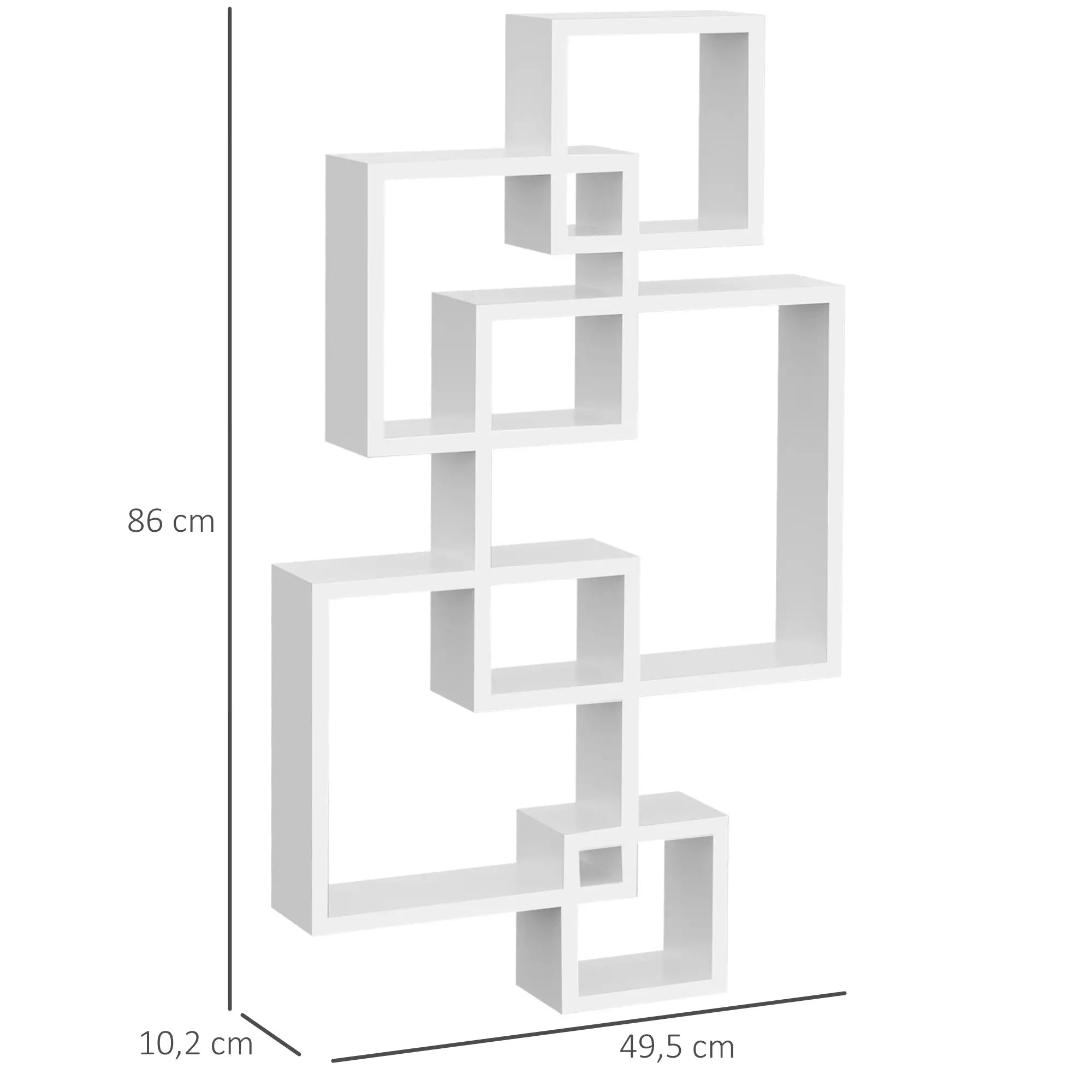 HOMCOM Wandregal, Schweberegal, 5 Regale, Massivholz, Weiß