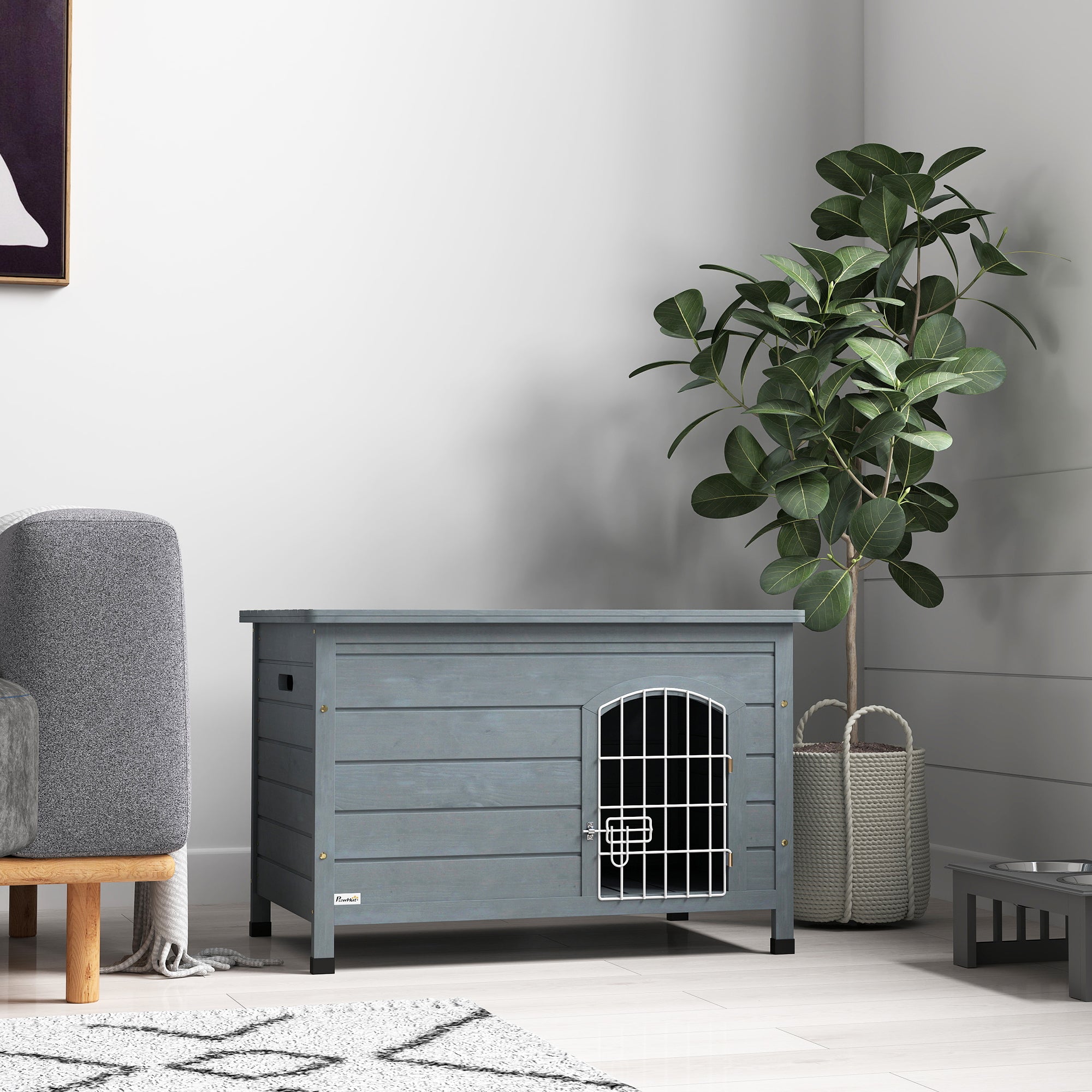 PawHut Hundehütte, Hundehaus mit Tür, Hundebox, Haustierhütte, Tannenholz, Dunkelgrau