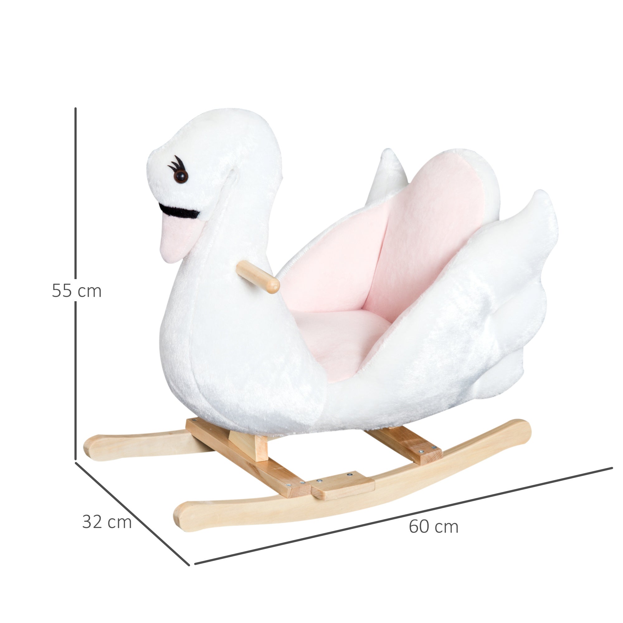 HOMCOM Schaukeltier Schaukelpferd mit Sicherheitsgurt Musik, 55 cm Baby Schaukel aus weichem Plüsch Schaukelspielzeug Spielzeug Wippe für Baby Kinder Kleinkinder ab 18 Monate Holz